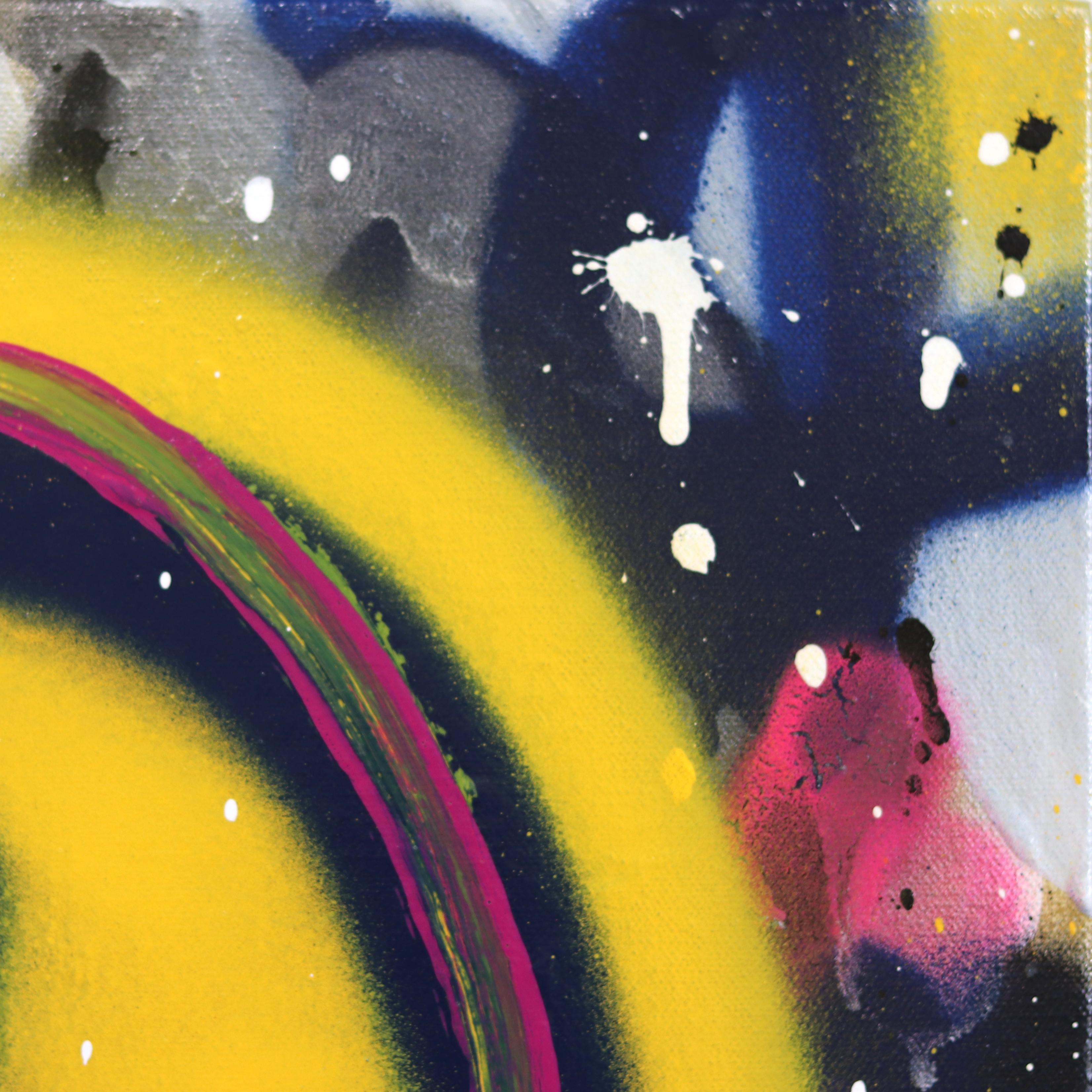 Pac World - Abstract Colorful Retro Inspired Graffiti Mixed Media Painting For Sale 2