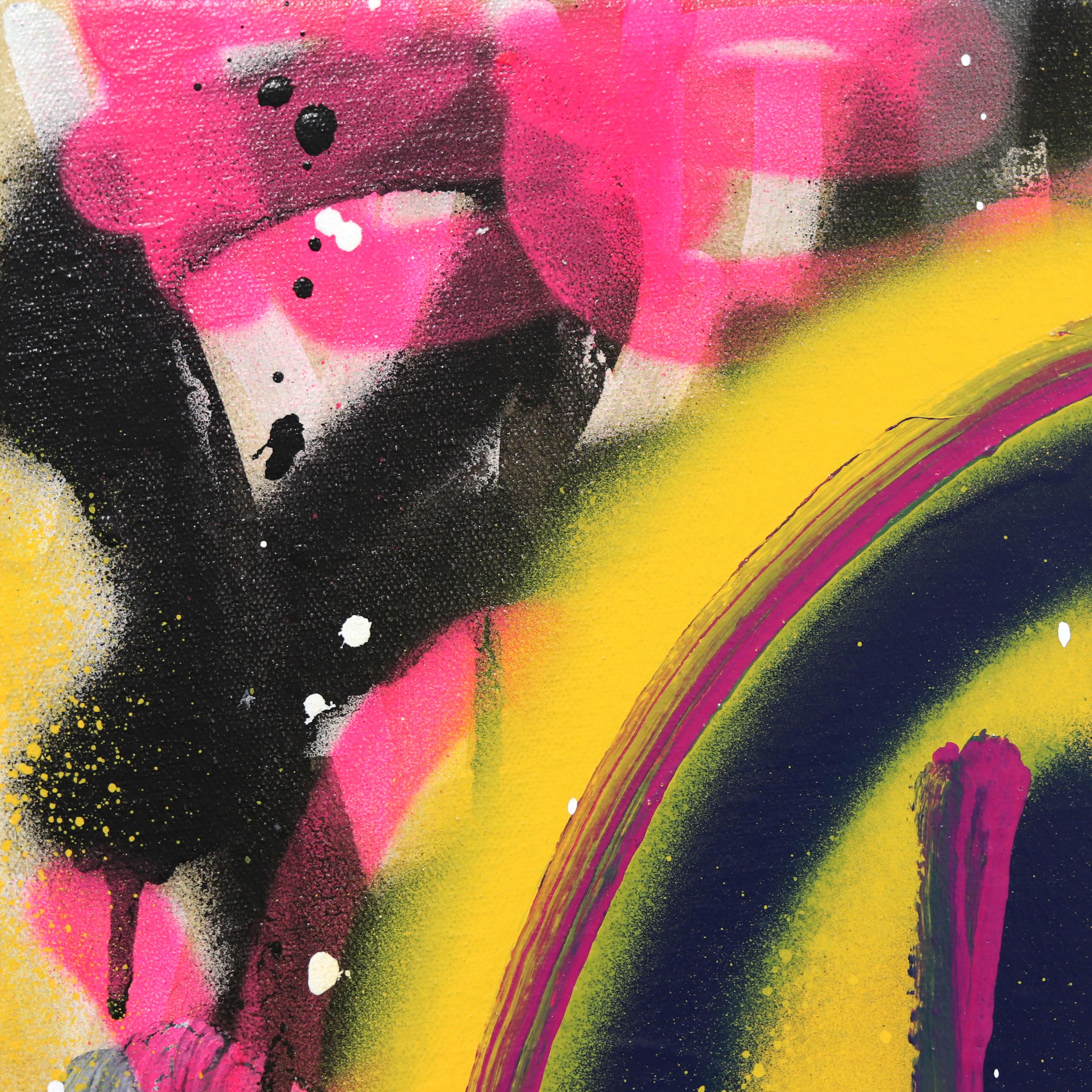 Pac World - Abstract Colorful Retro Inspired Graffiti Mixed Media Painting For Sale 4