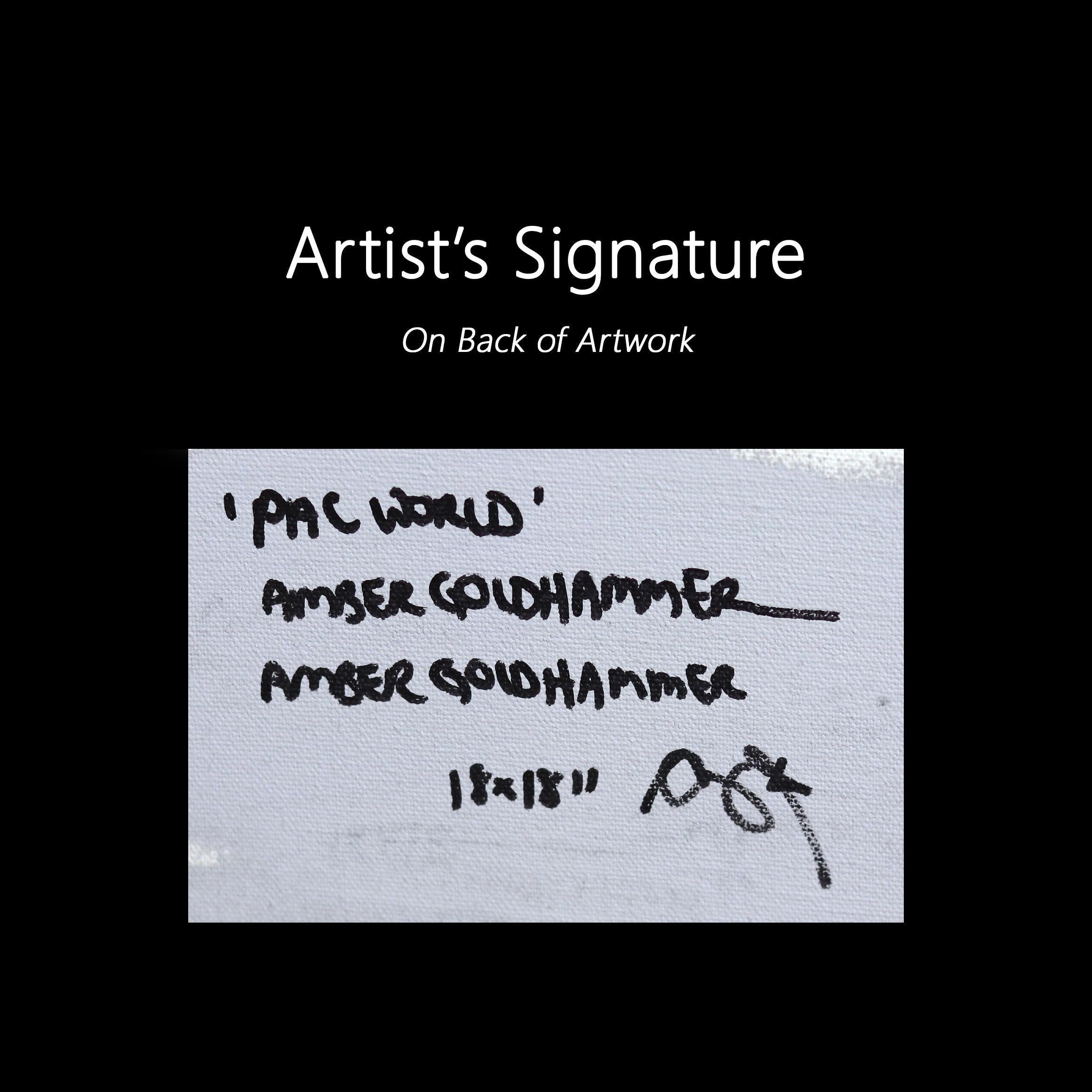 Pac World - Abstract Colorful Retro Inspired Graffiti Mixed Media Painting For Sale 6