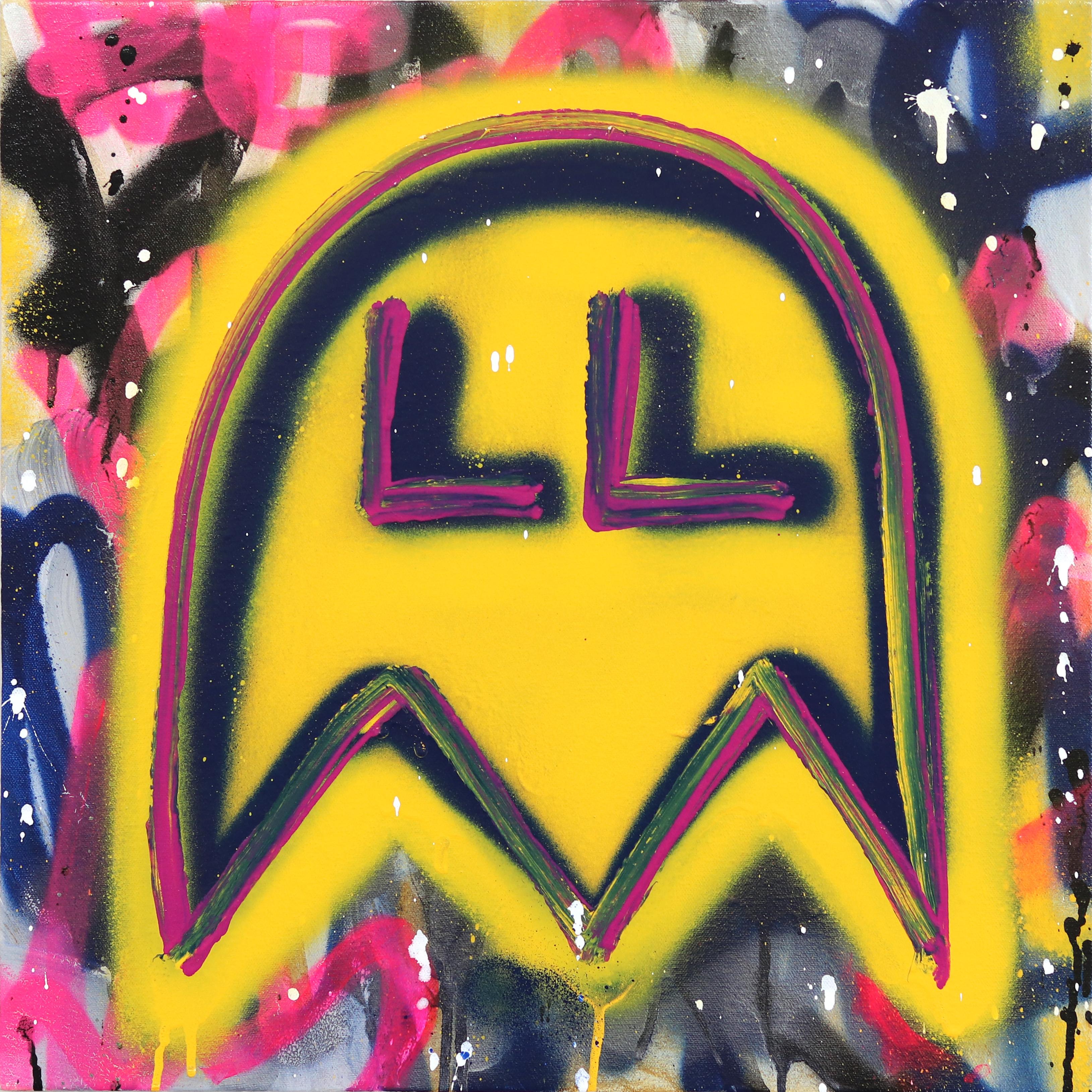 Pac World - Abstract Colorful Retro Inspired Graffiti Mixed Media Painting - Mixed Media Art by Amber Goldhammer
