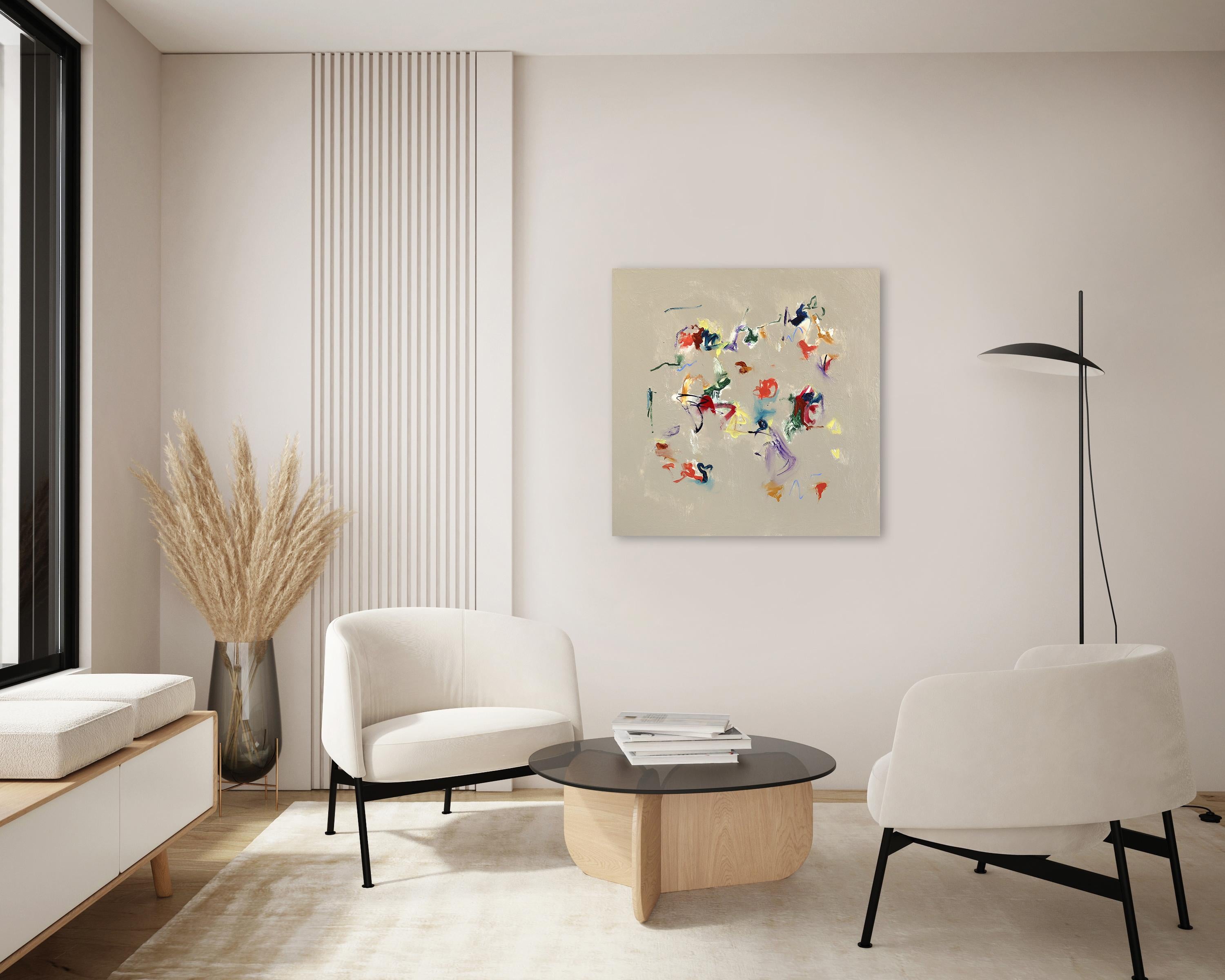 Pick Up Stix - Original Minimalist Color Drenched Mixed Media Painting on Canvas For Sale 3