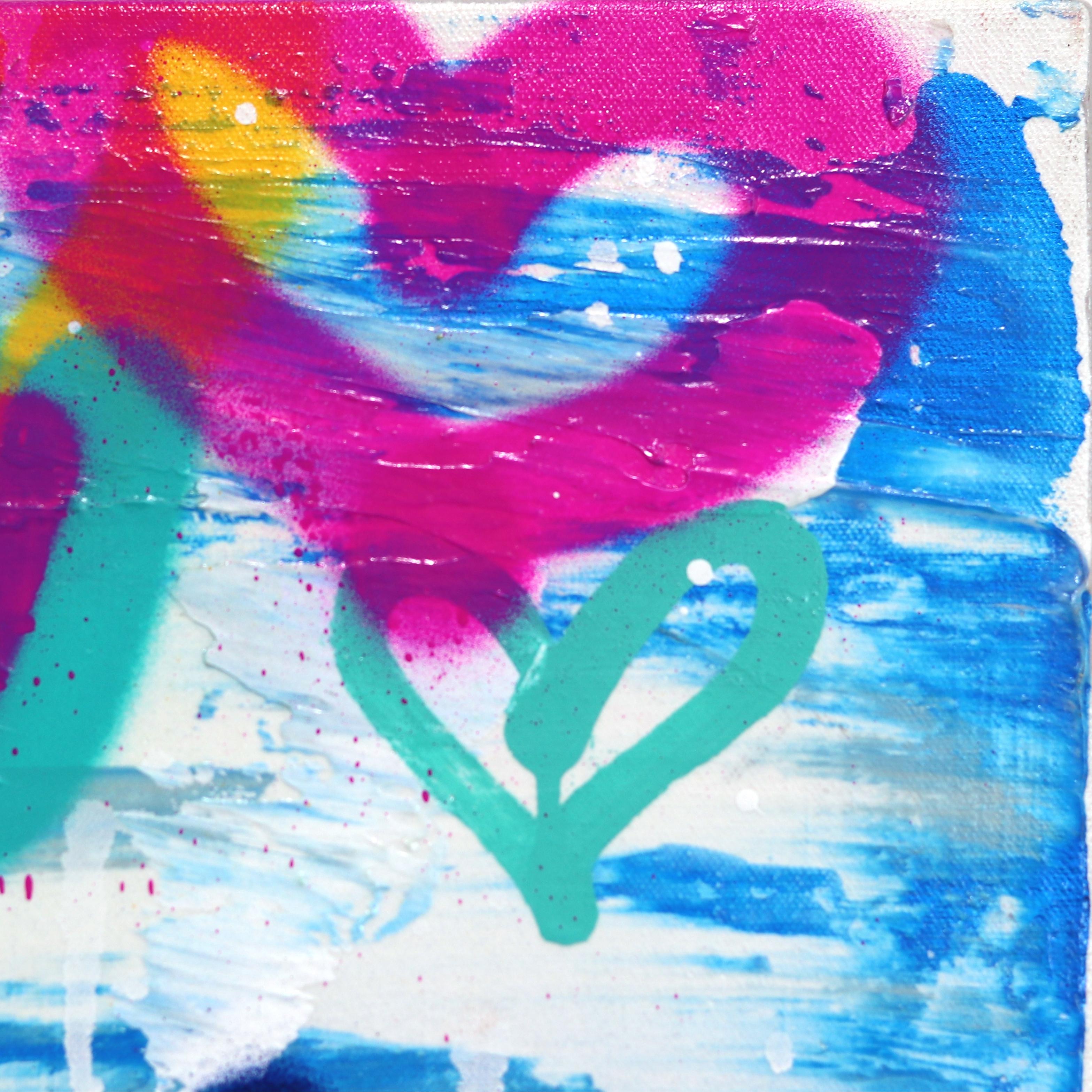 Pop Culture Love Affair - Large Original Colorful Blue Family Peace Word Art  For Sale 1