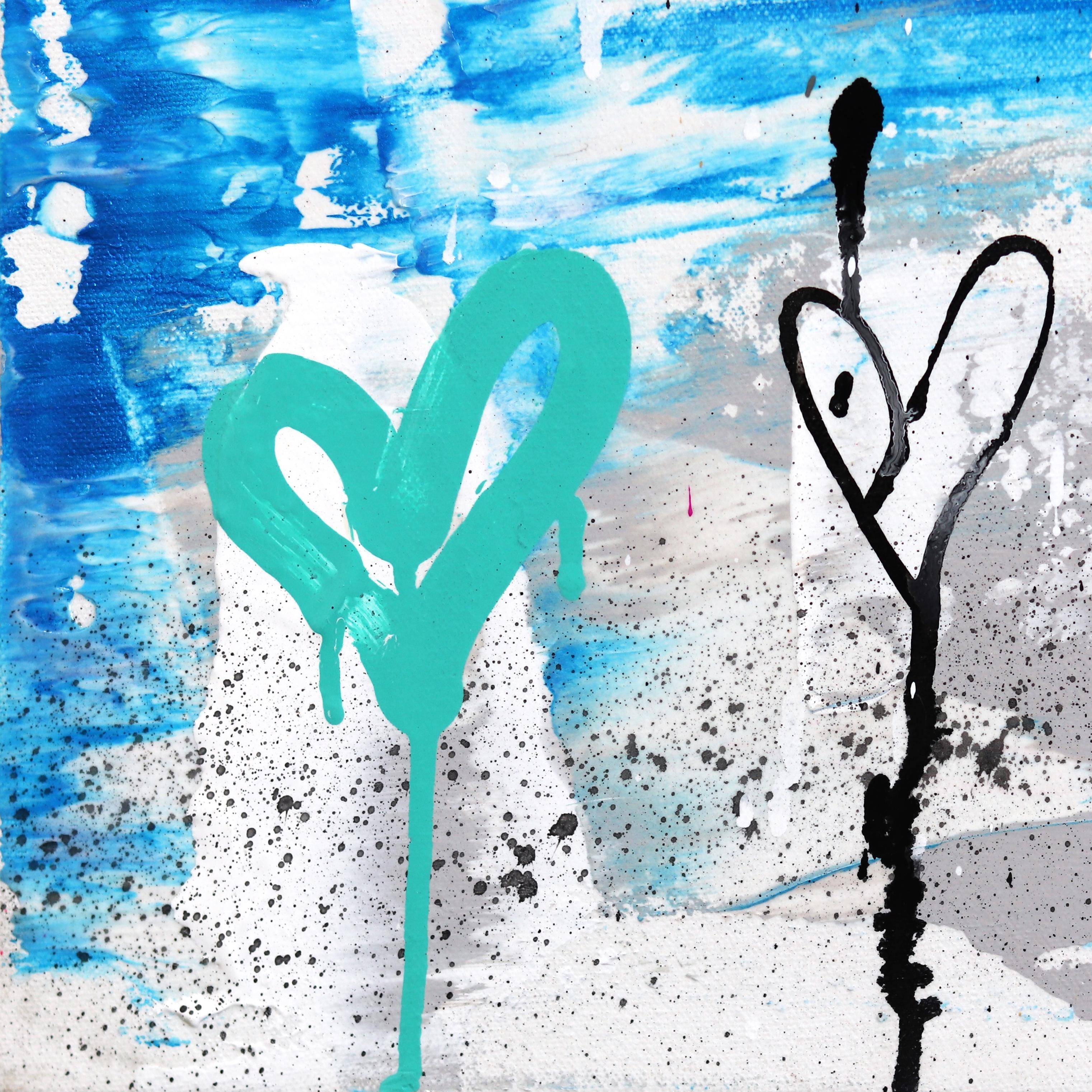 Pop Culture Love Affair - Large Original Colorful Blue Family Peace Word Art  For Sale 3