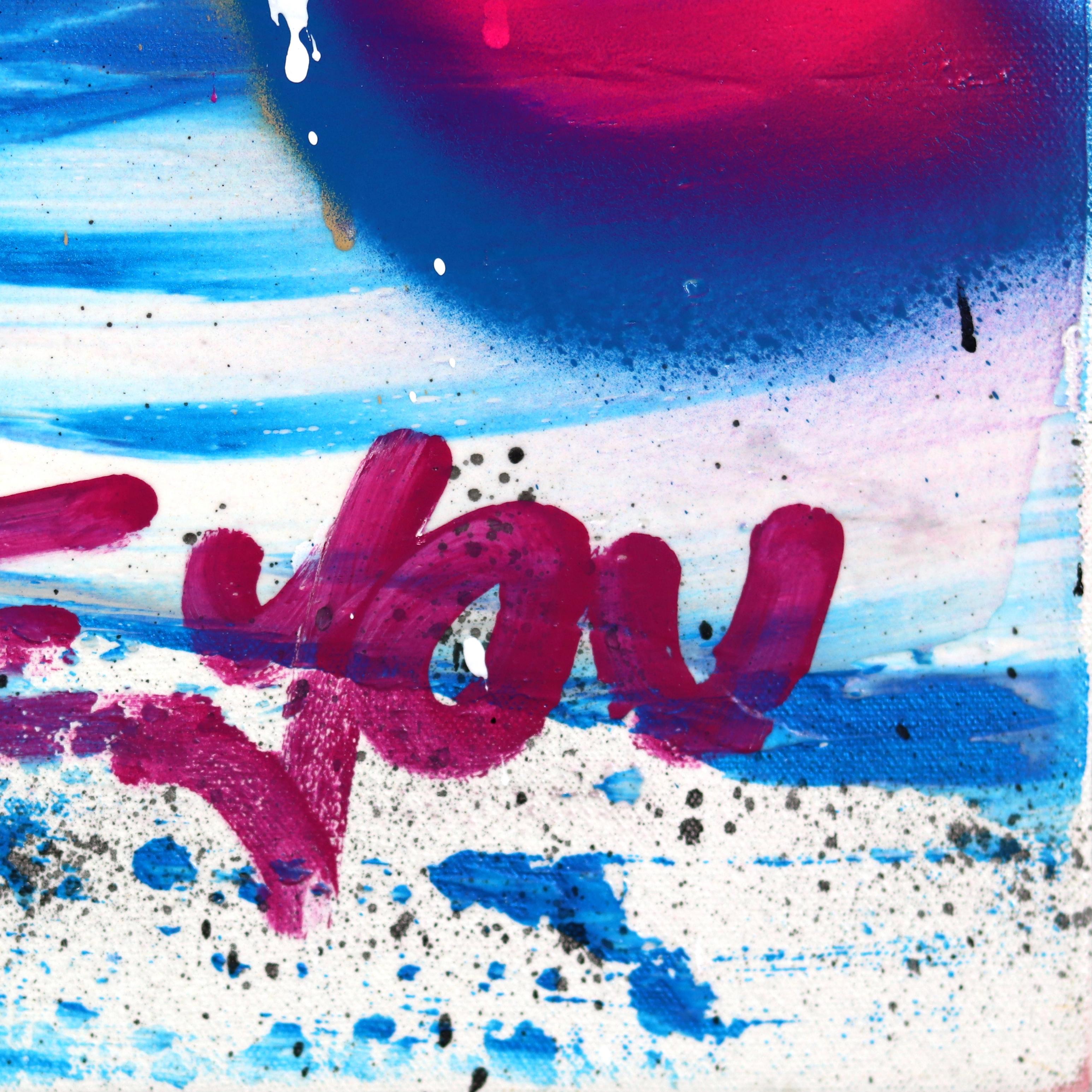 Pop Culture Love Affair - Large Original Colorful Blue Family Peace Word Art  For Sale 4