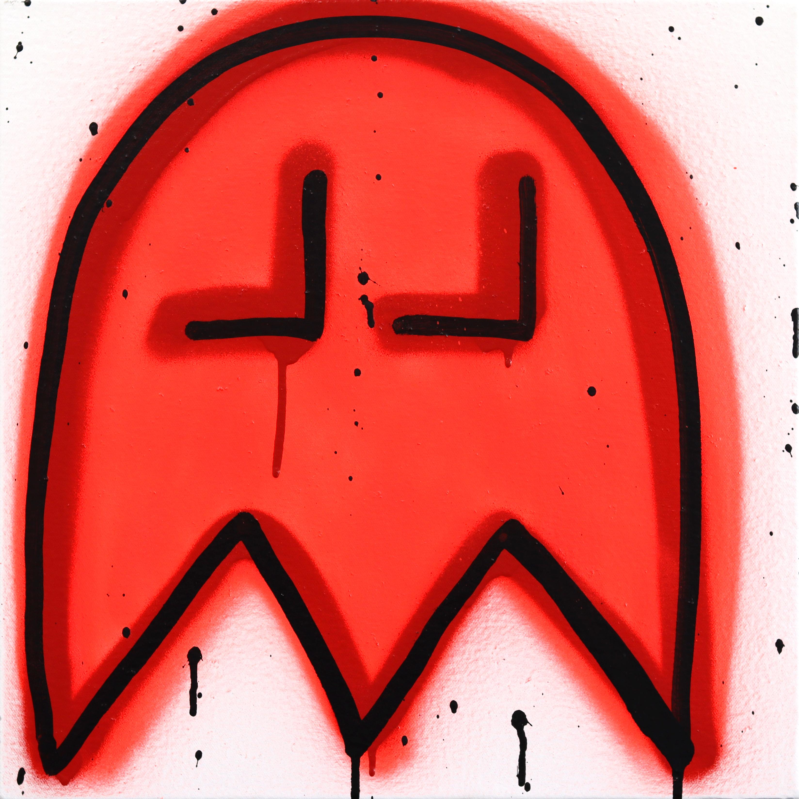 Red Googles - Obra de Arte de Graffiti sobre Lienzo Inspirada en Pacman Rojo Retro