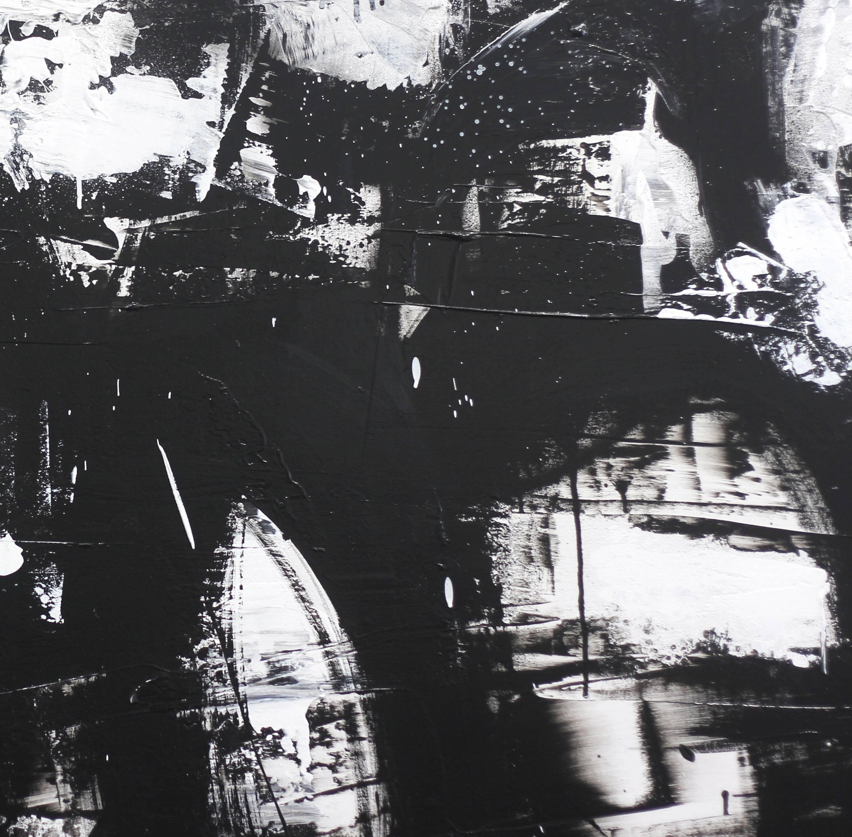 Rock the Boat - large black and white original artwork - Abstract Painting by Amber Goldhammer