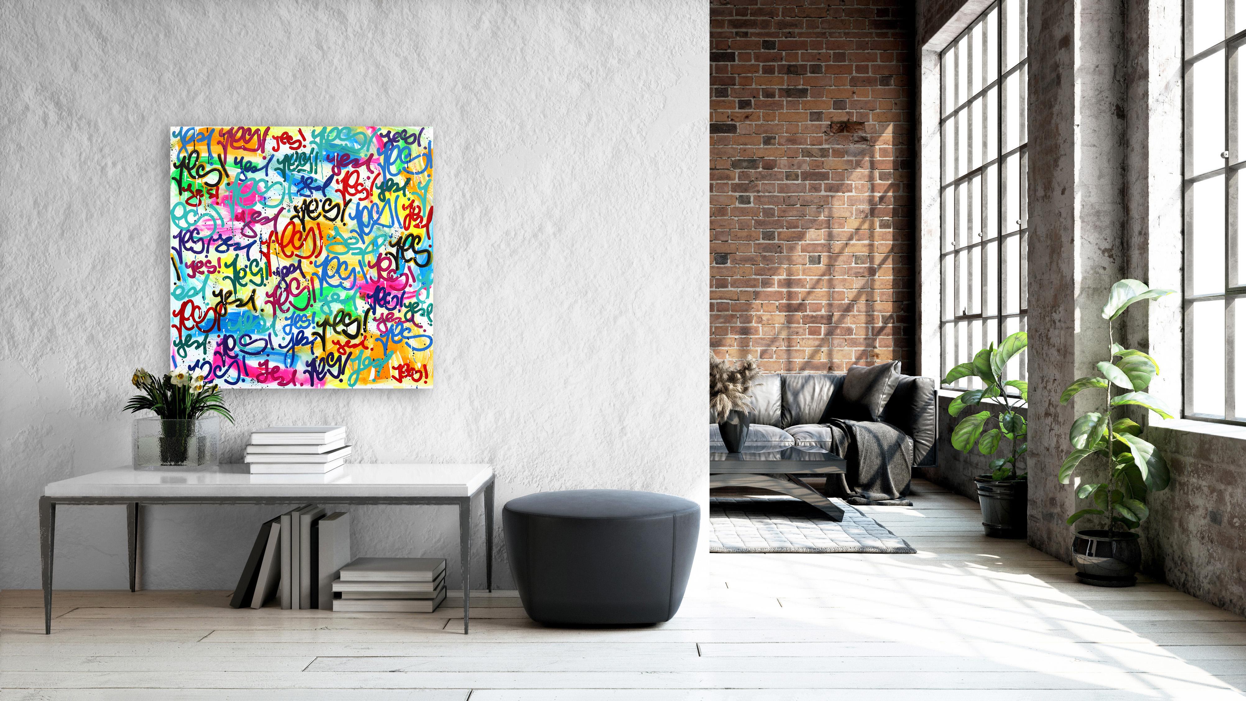 Say Yes To Your Happiness - Pittura originale di street art con graffiti a colori - Mixed Media Art Street Art di Amber Goldhammer