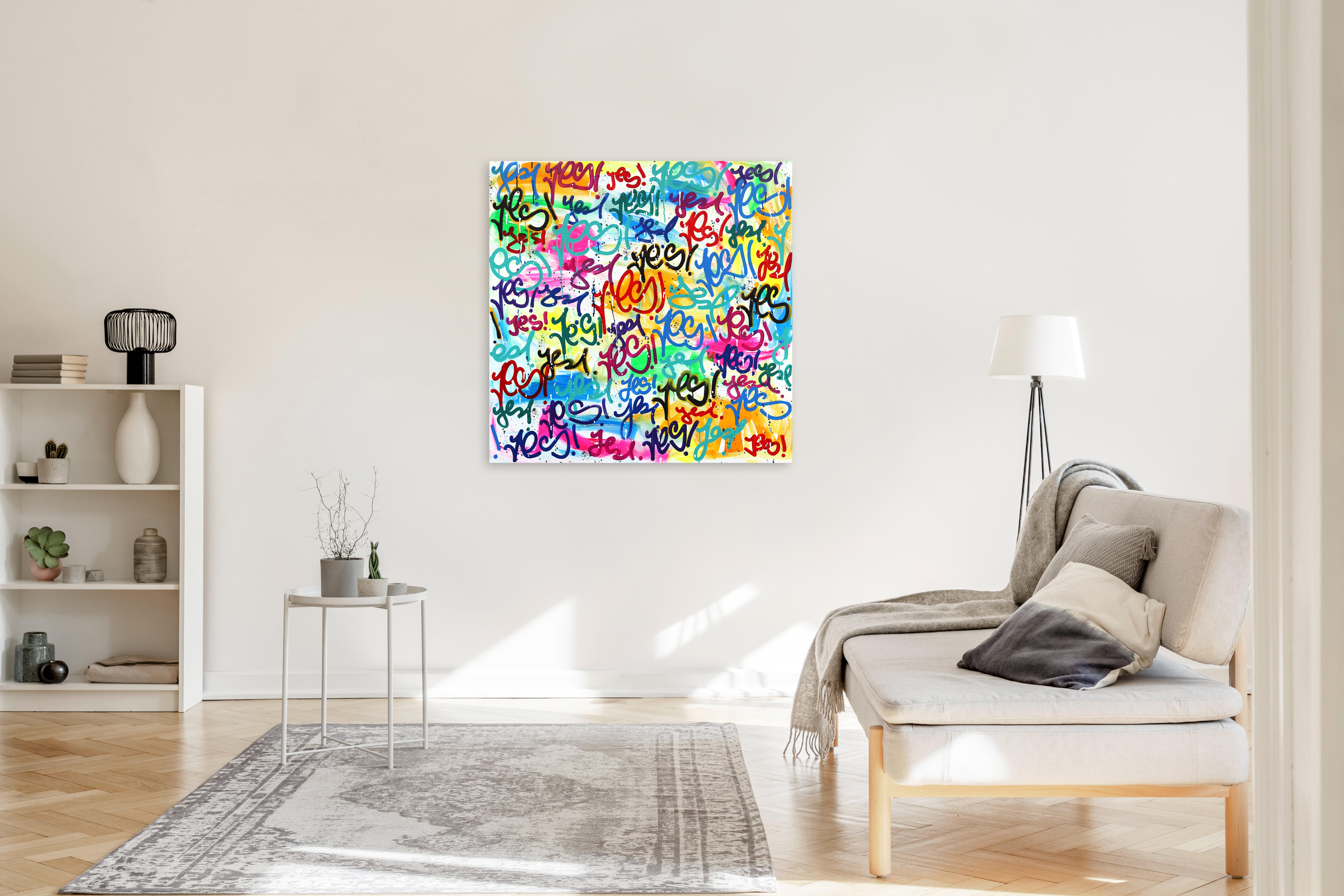 Say Yes To Your Happiness - Pittura originale di street art con graffiti a colori in vendita 3