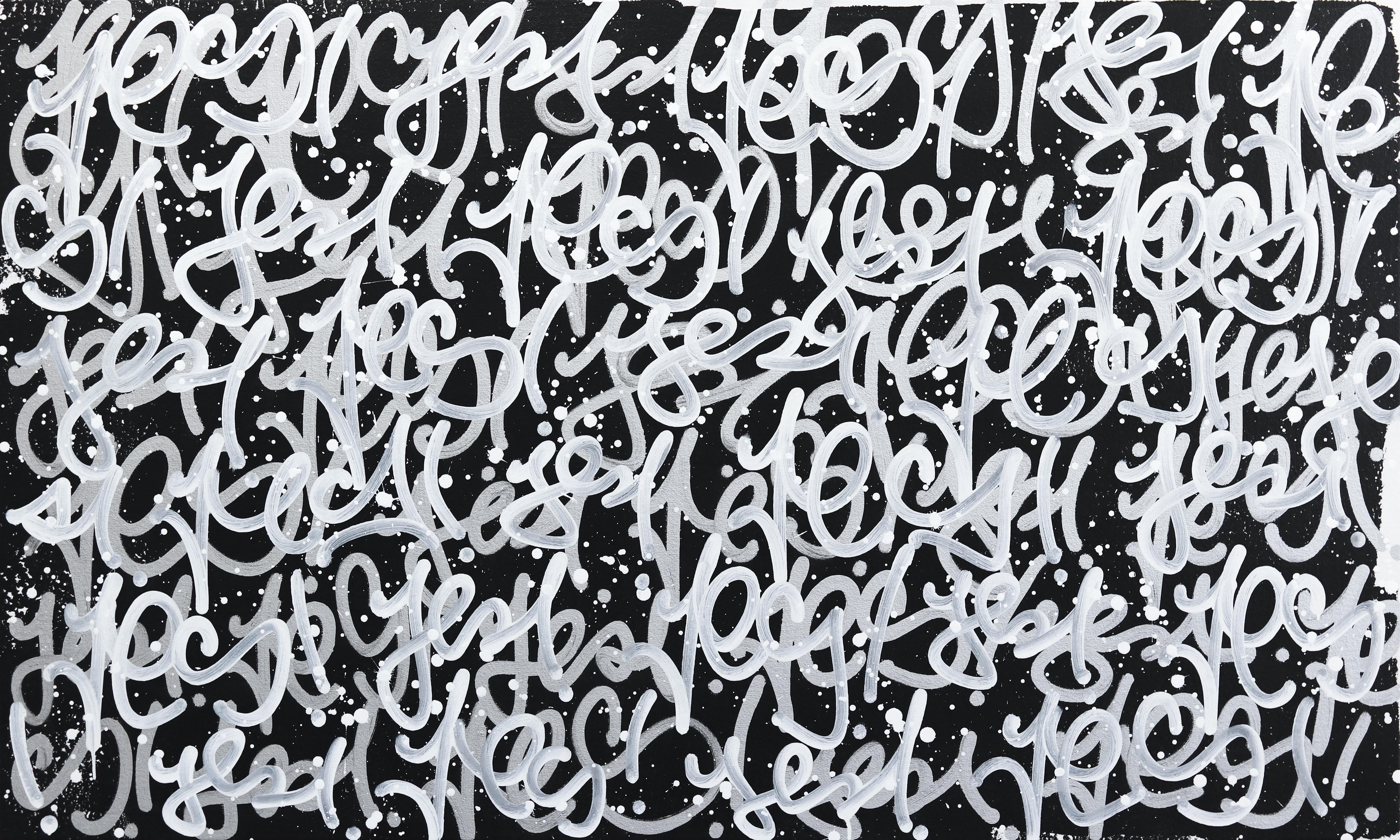 She Said Yes - Black and White Positive Word Art on Canvas - Mixed Media Art by Amber Goldhammer