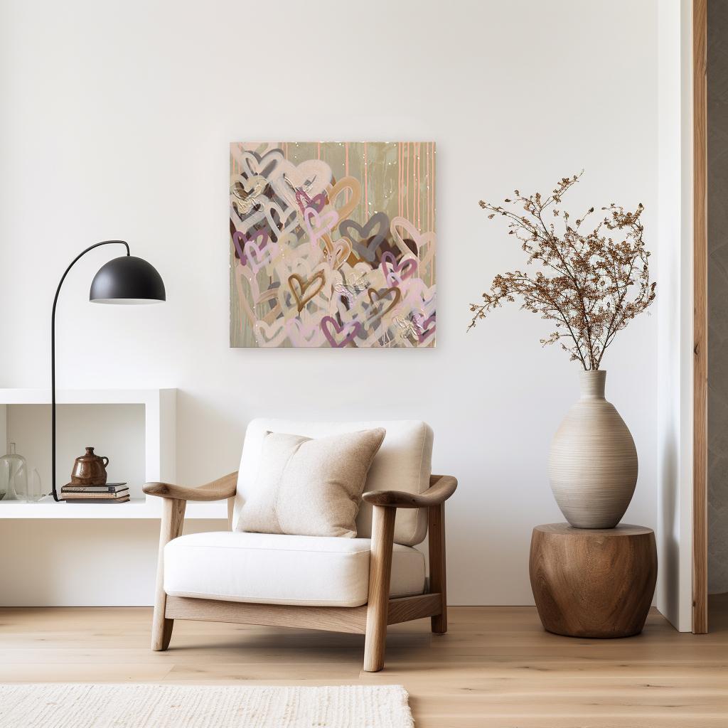 Showering You with Affection - Abstract Muted Tone Graffiti Mixed Media Painting - Contemporary Mixed Media Art by Amber Goldhammer