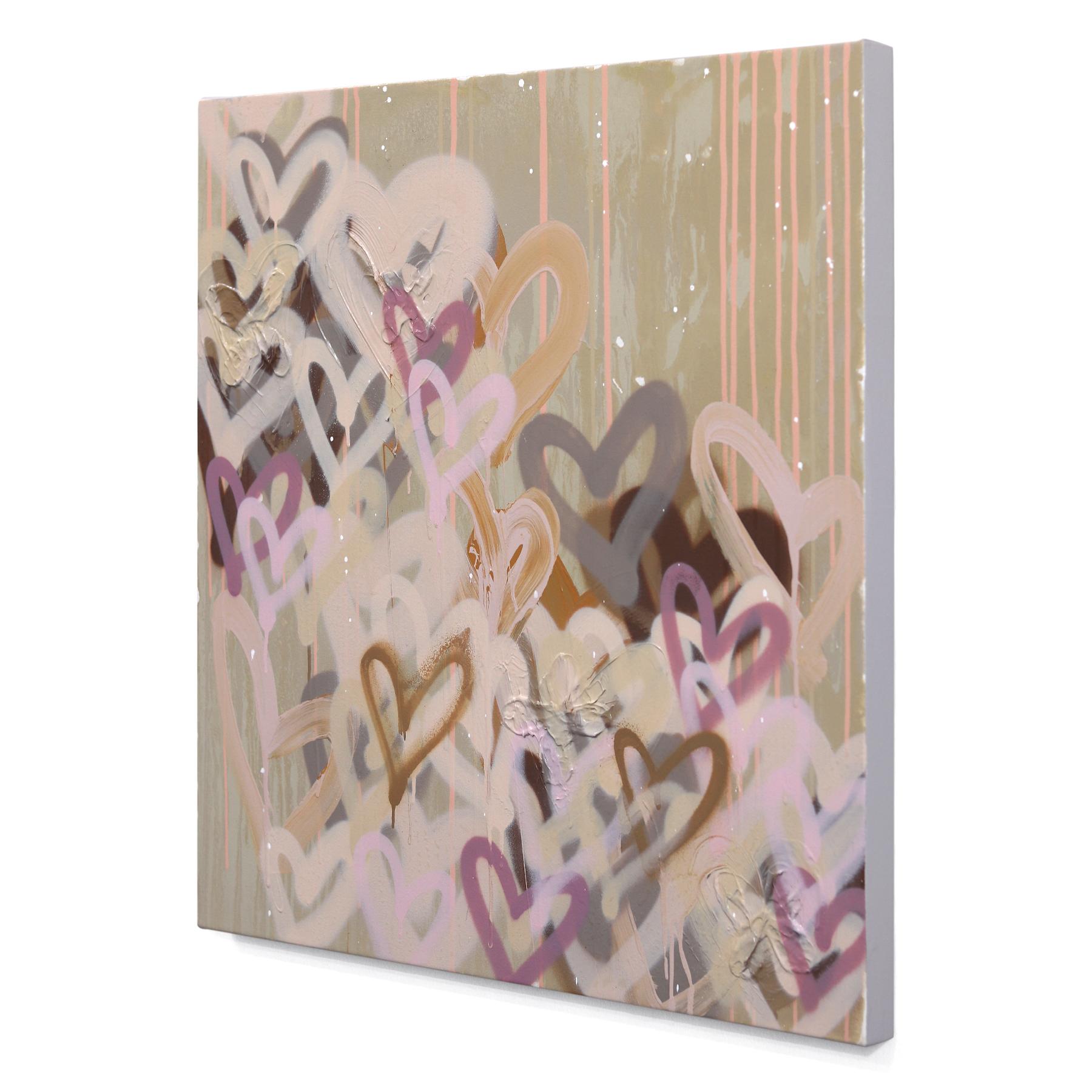 Showering You with Affection - Abstract Muted Tone Graffiti Mixed Media Painting For Sale 1
