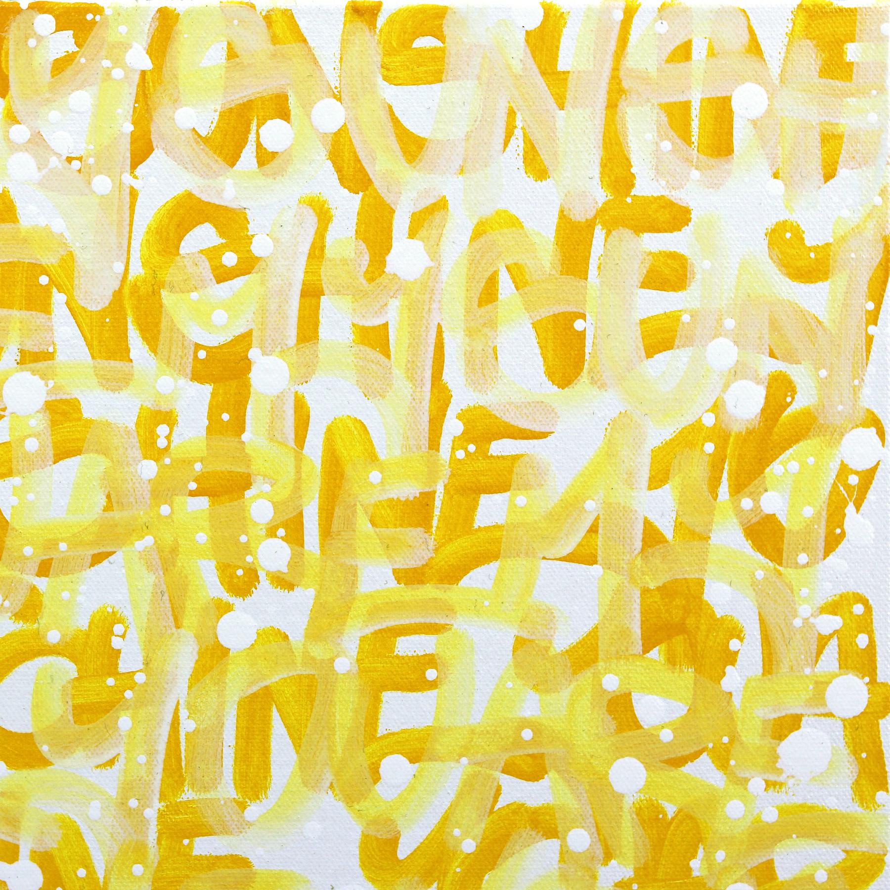 Sunshine Everyday - Originale opera d'arte astratta con testo giallo e graffiti pop in vendita 2