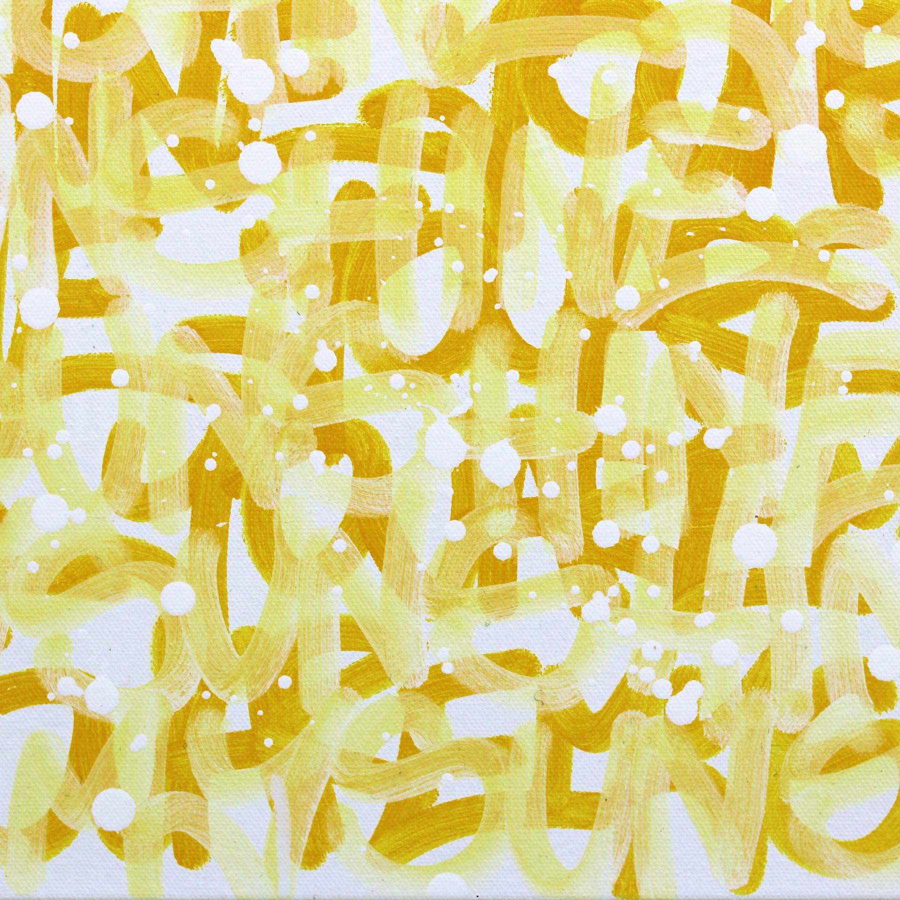Sunshine Everyday - Originale opera d'arte astratta con testo giallo e graffiti pop in vendita 5