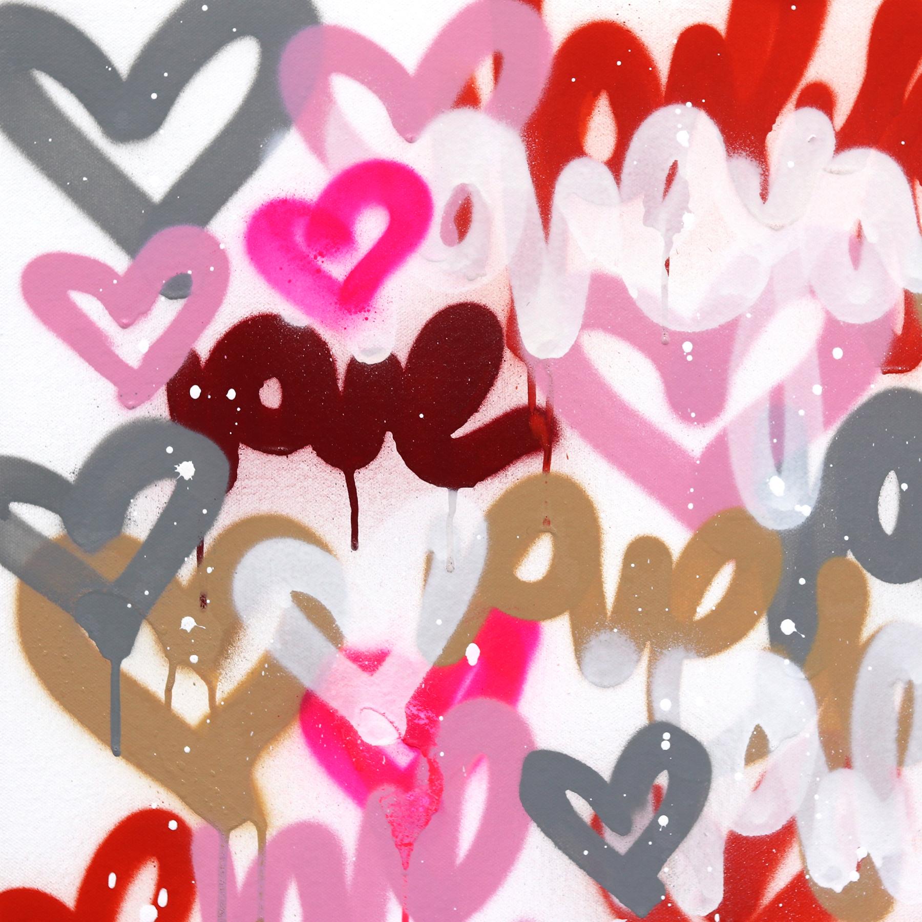 Dulce y Delicioso - Obra de Arte Original Rosa Rojo Corazón Abstracto Graffiti - Painting Contemporáneo de Amber Goldhammer
