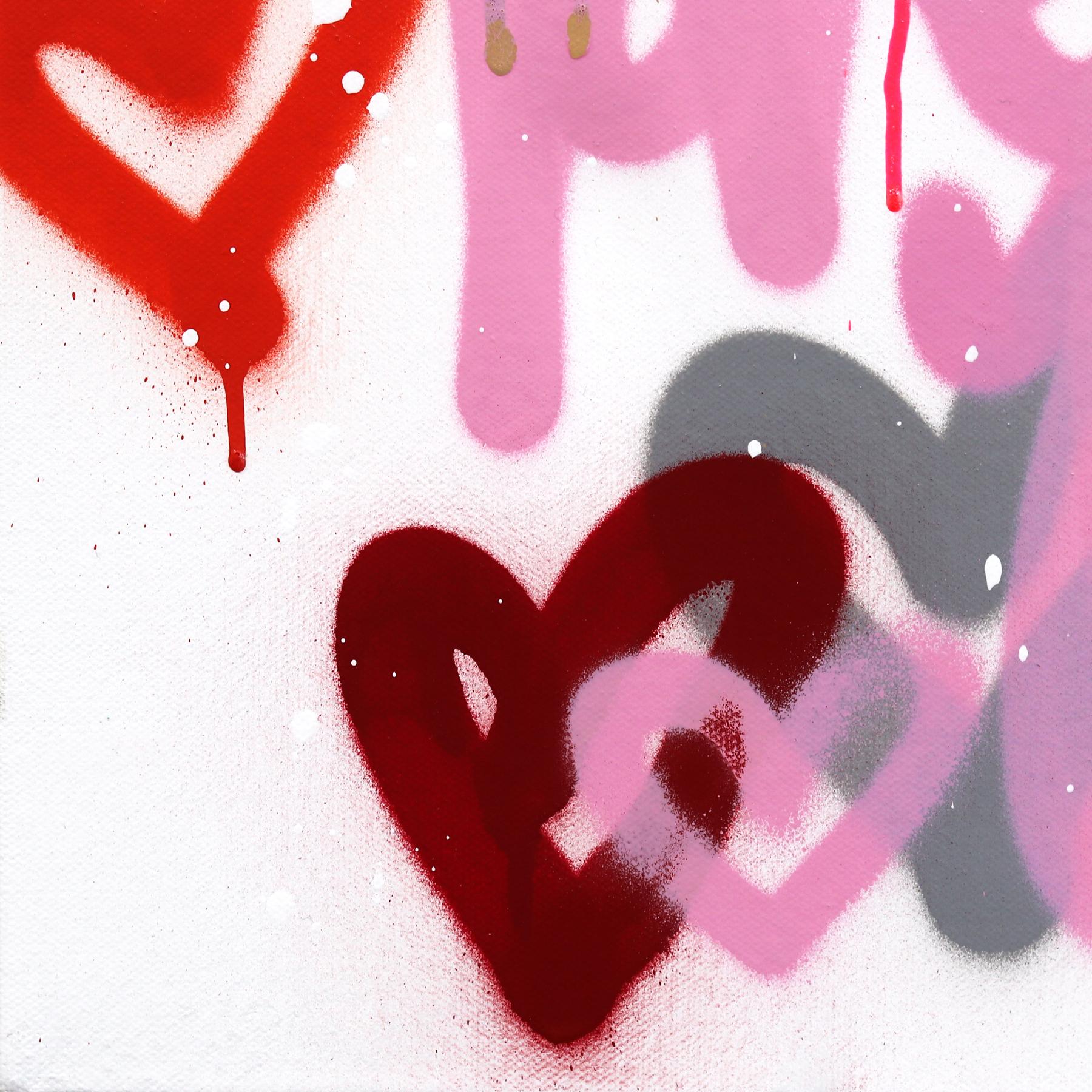 Dulce y Delicioso - Obra de Arte Original Rosa Rojo Corazón Abstracto Graffiti en venta 2