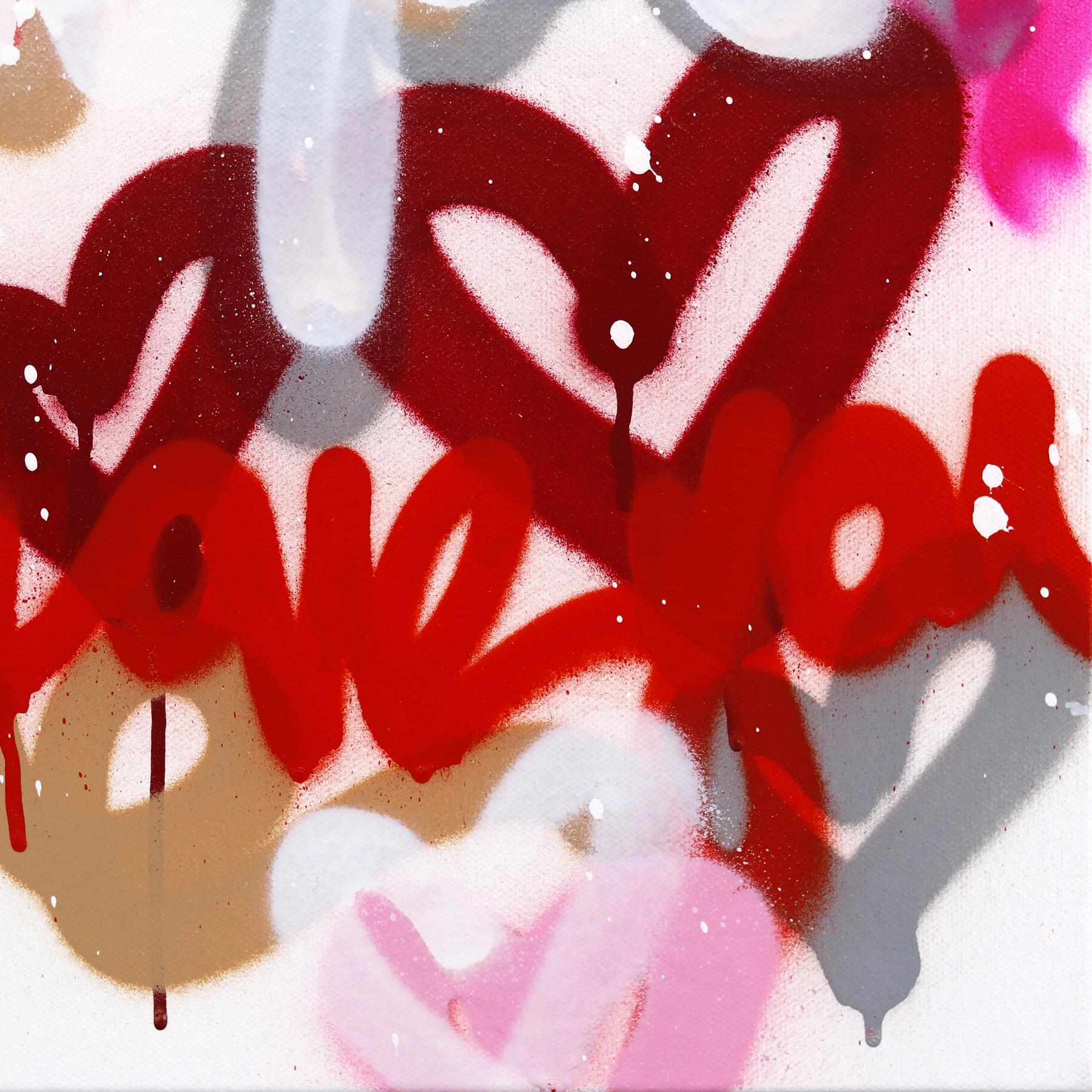 Dulce y Delicioso - Obra de Arte Original Rosa Rojo Corazón Abstracto Graffiti en venta 3