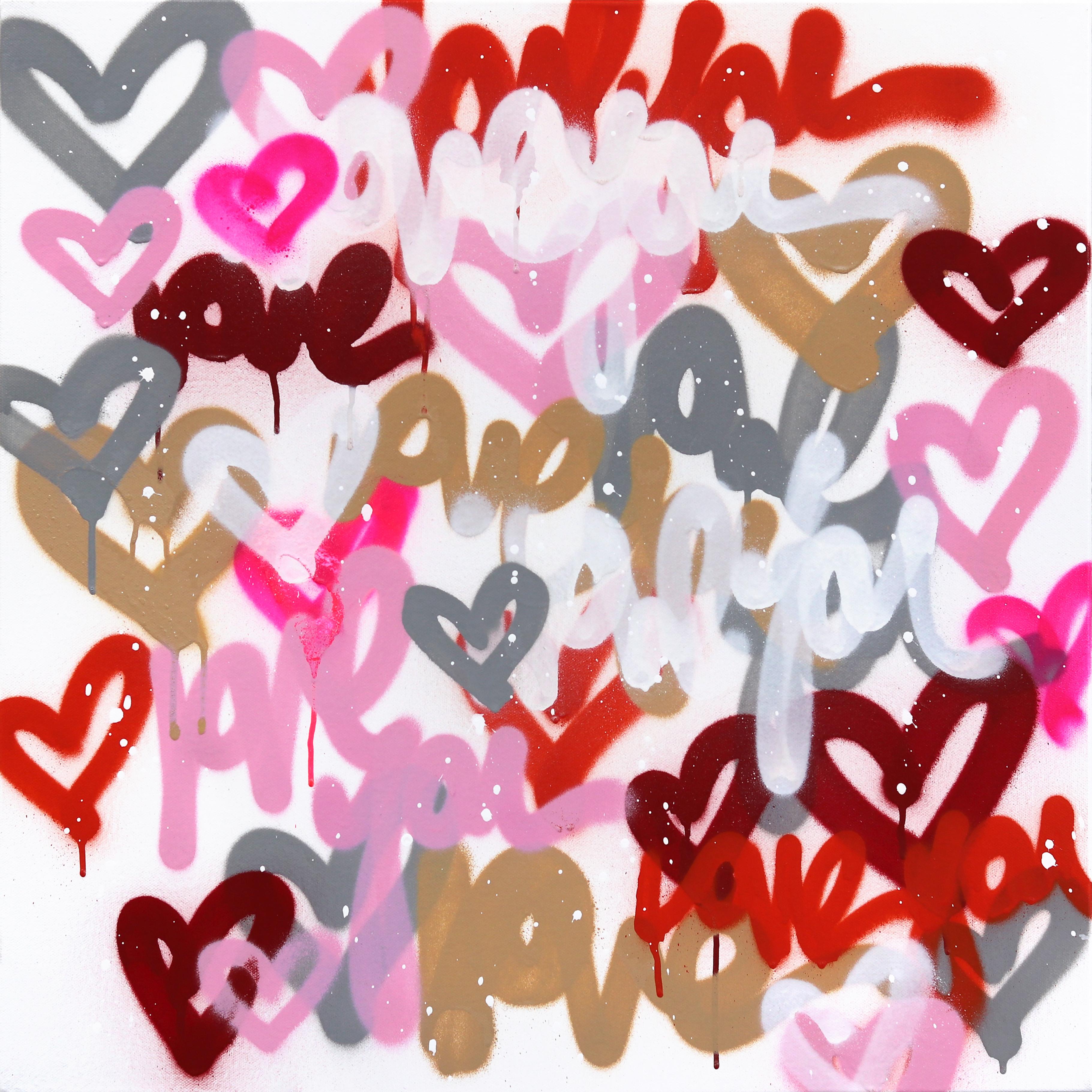 Abstract Painting de Amber Goldhammer - Dulce y Delicioso - Obra de Arte Original Rosa Rojo Corazón Abstracto Graffiti