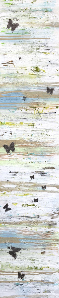 Sweet Butterflies - Abstract Skinny Tall Textural Mixed Media Painting on Canvas