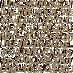 Taupie - Abstract Gold 'I LOVE YOU' Graffiti Mixed Media Painting on Canvas