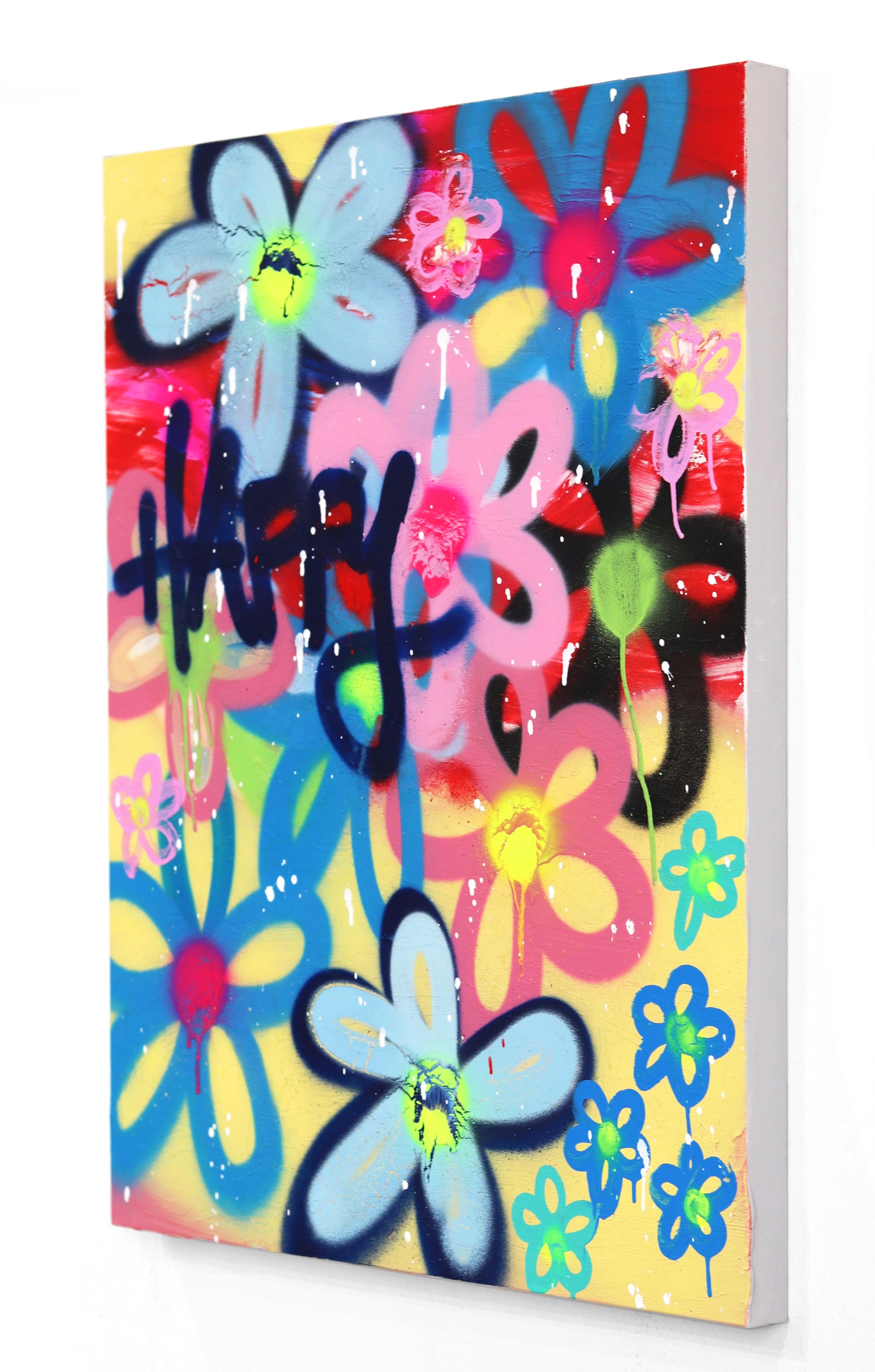 The Happy Garden – Originales farbenfrohes Urban Love Pop Street Art Graffiti-Gemälde im Angebot 1