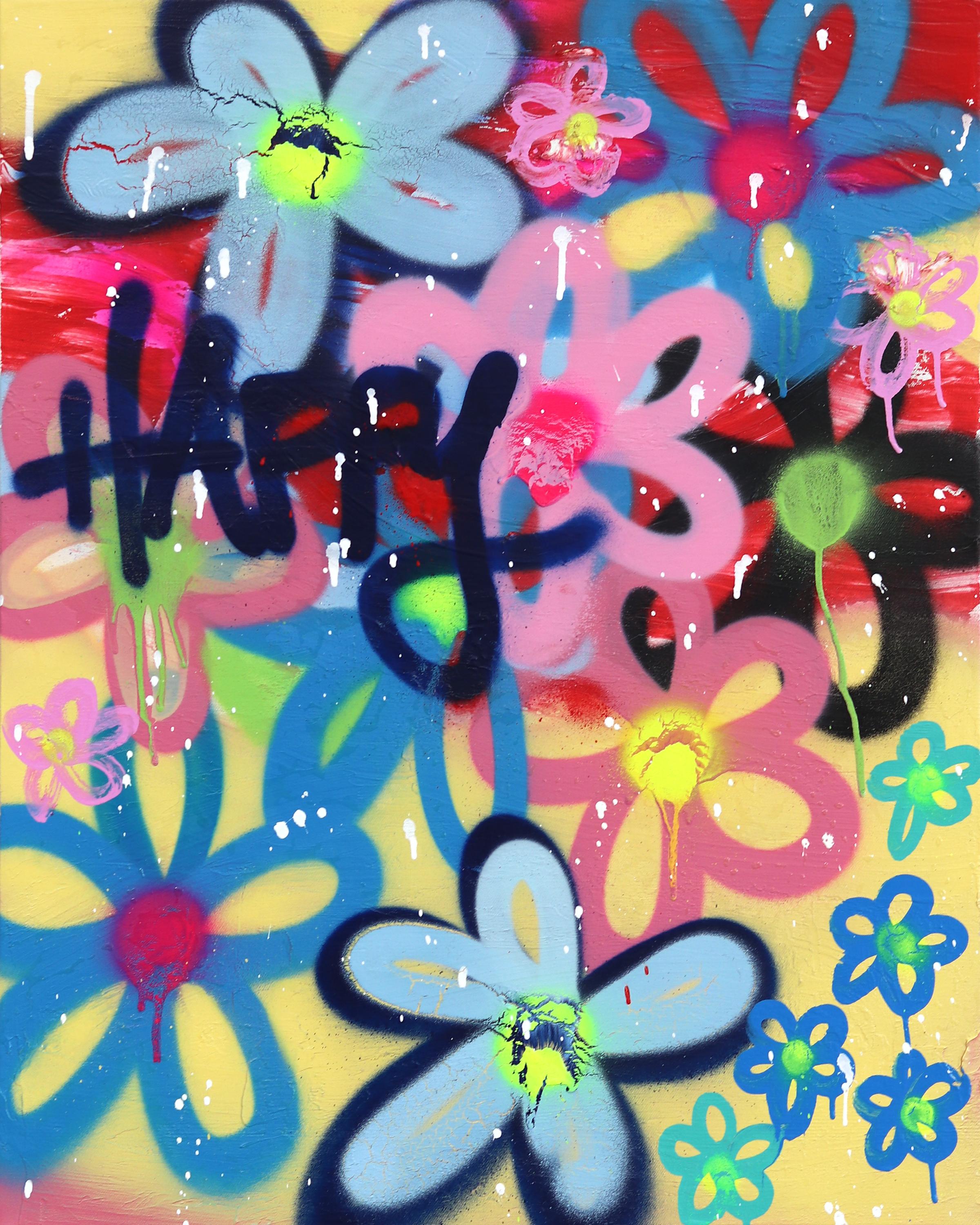 The Happy Garden - Original Colorful Urban Love Pop Street Art Graffiti Painting - Mixed Media Art by Amber Goldhammer