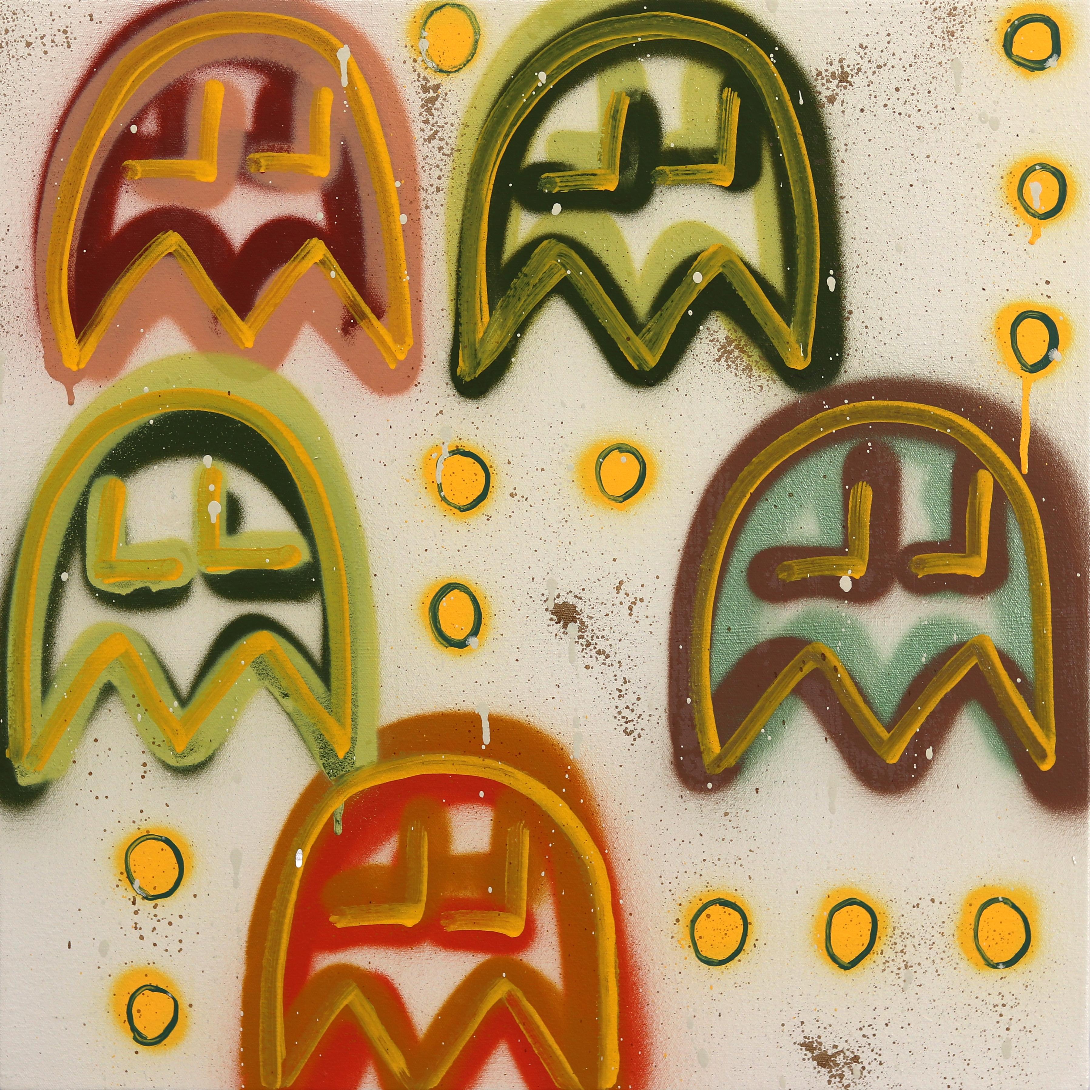 Amber Goldhammer Abstract Painting - The Mamas and the Papas - Colorful Retro Inspired Graffiti Mixed Media Painting