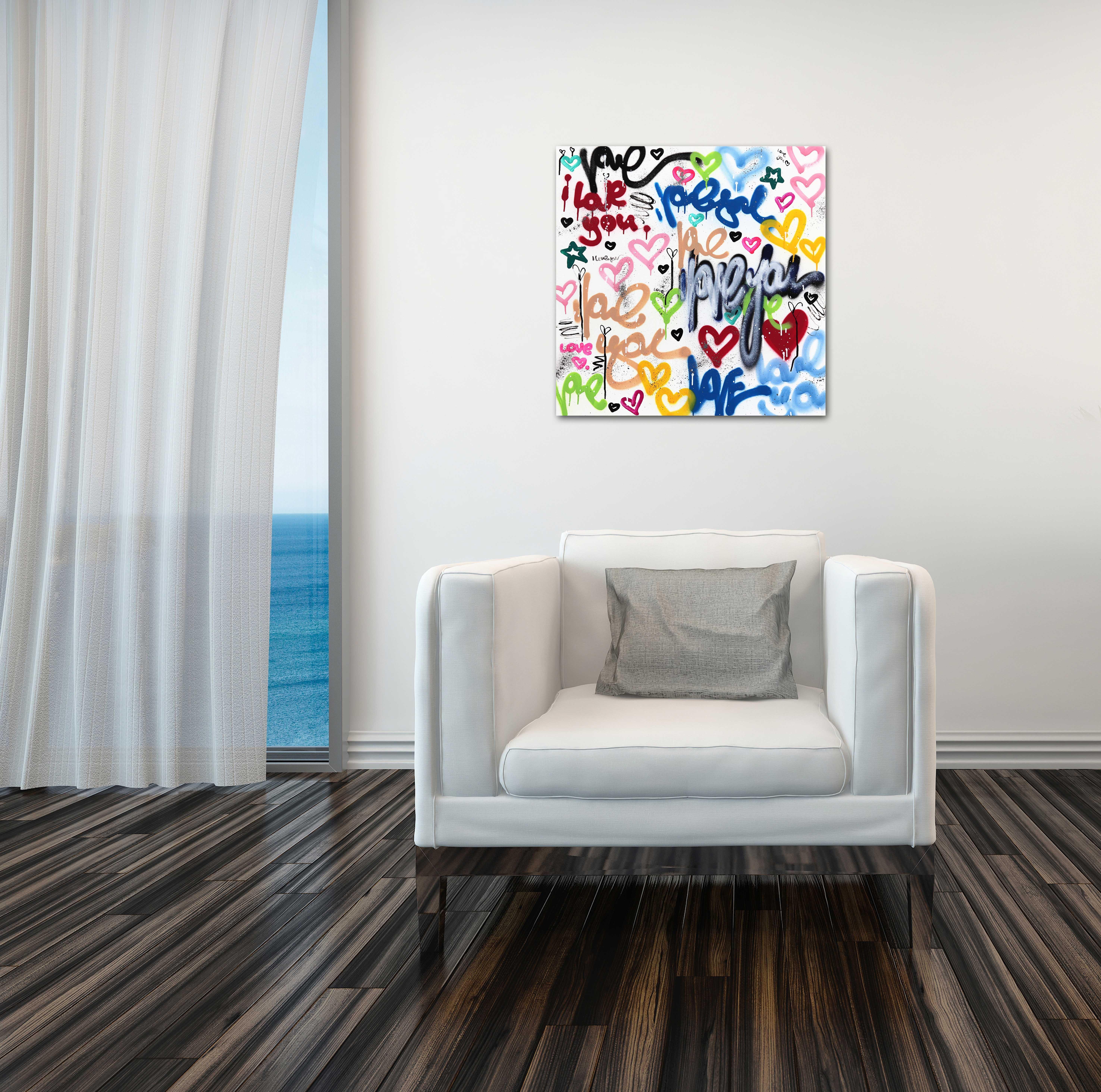 The Princess Lives Here - Abstract Joyful Colorful Love Graffiti Pop Artwork - Contemporary Mixed Media Art by Amber Goldhammer