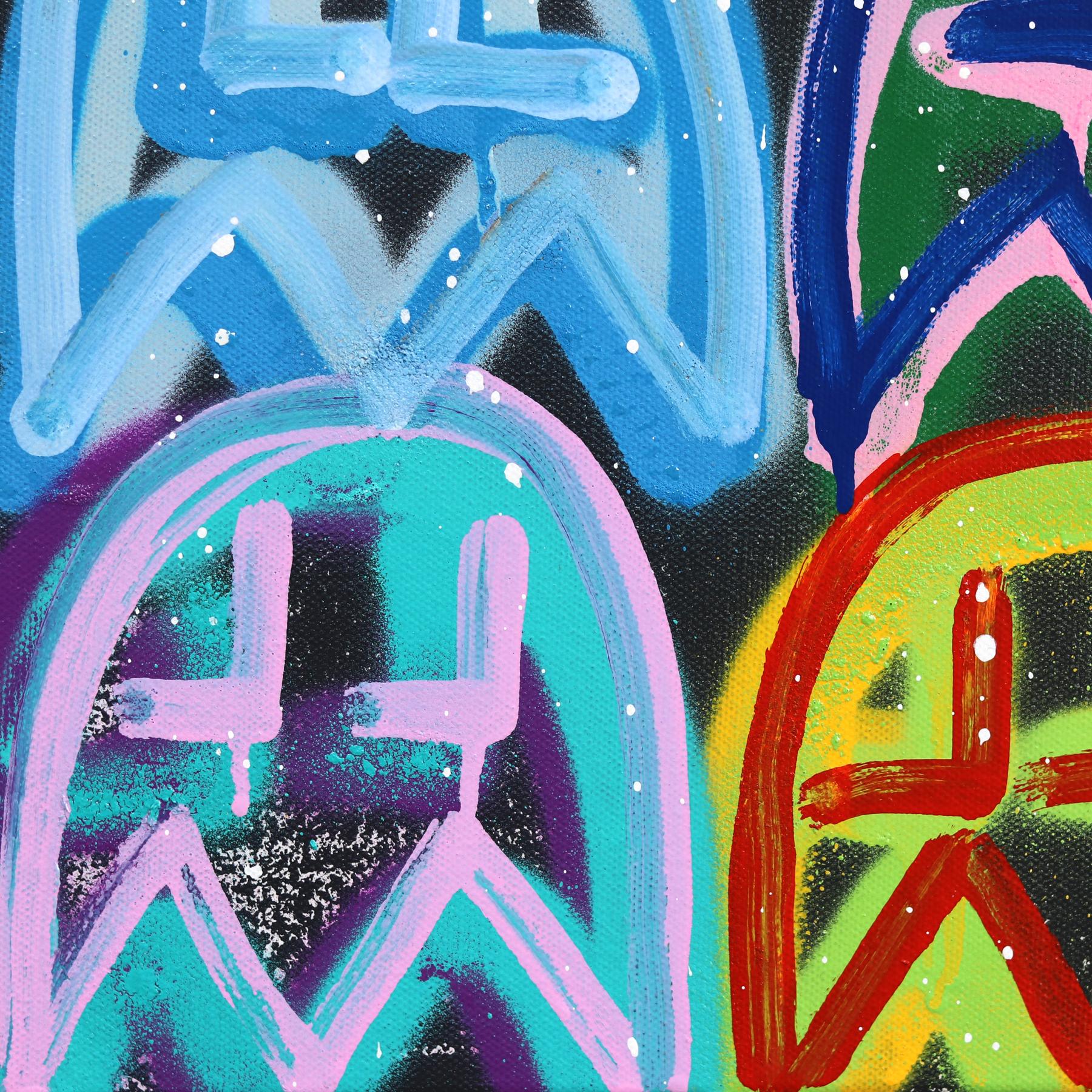 The Rockstars - Buntes Pacman inspiriertes Graffiti Gemischte Medien Malerei auf Leinwand im Angebot 4