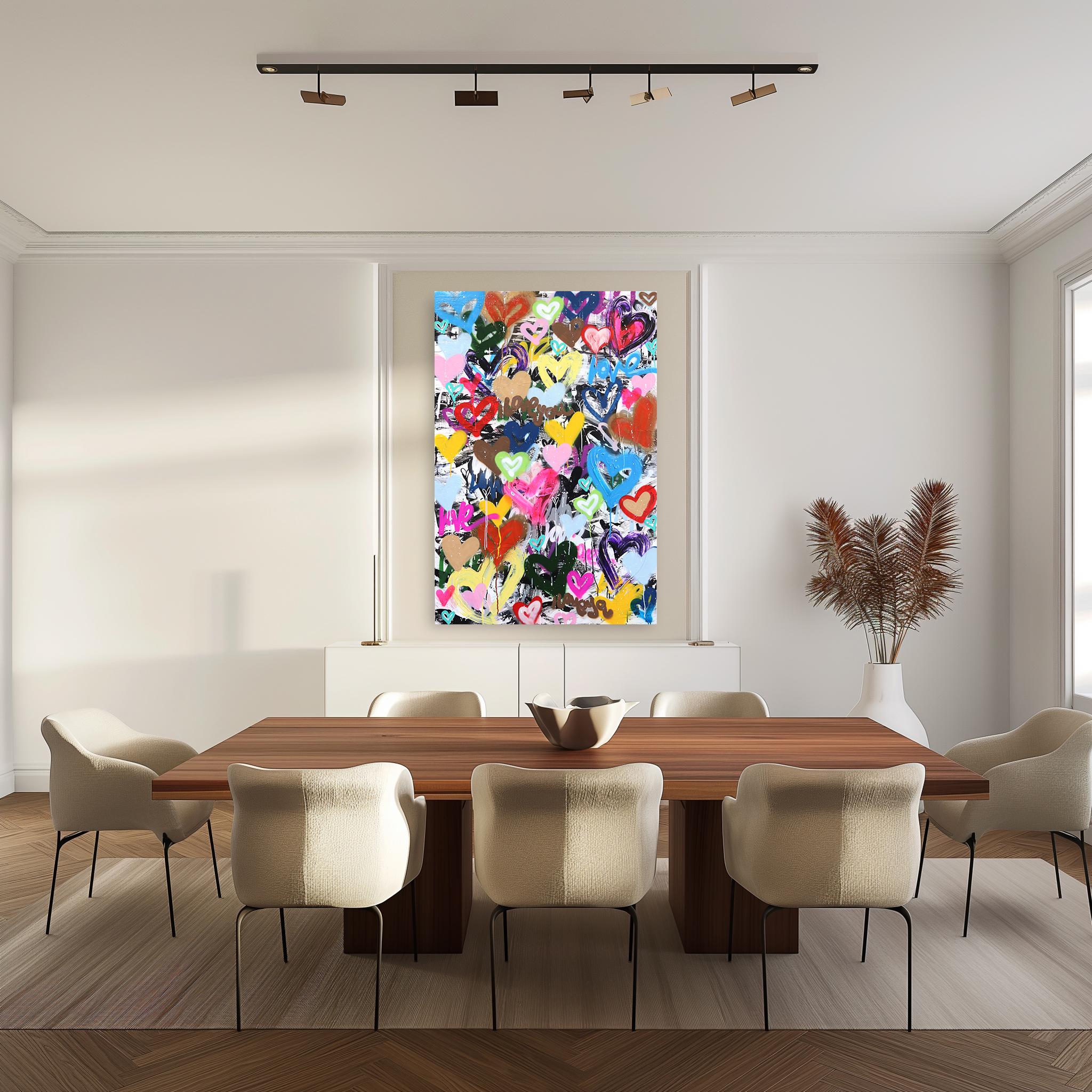 This is Where it Begins - Graffiti urbani pop colorati a tema amoroso - Painting di Amber Goldhammer