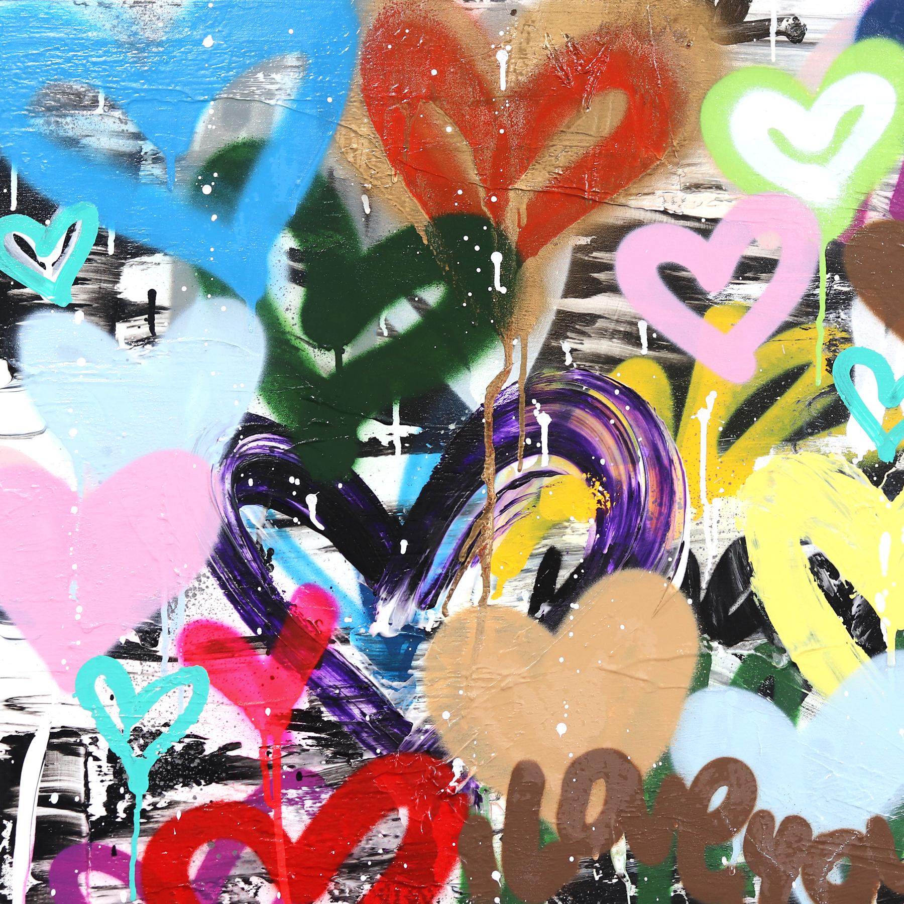 This is Where it Begins - Graffiti urbani pop colorati a tema amoroso - Painting Contemporaneo di Amber Goldhammer