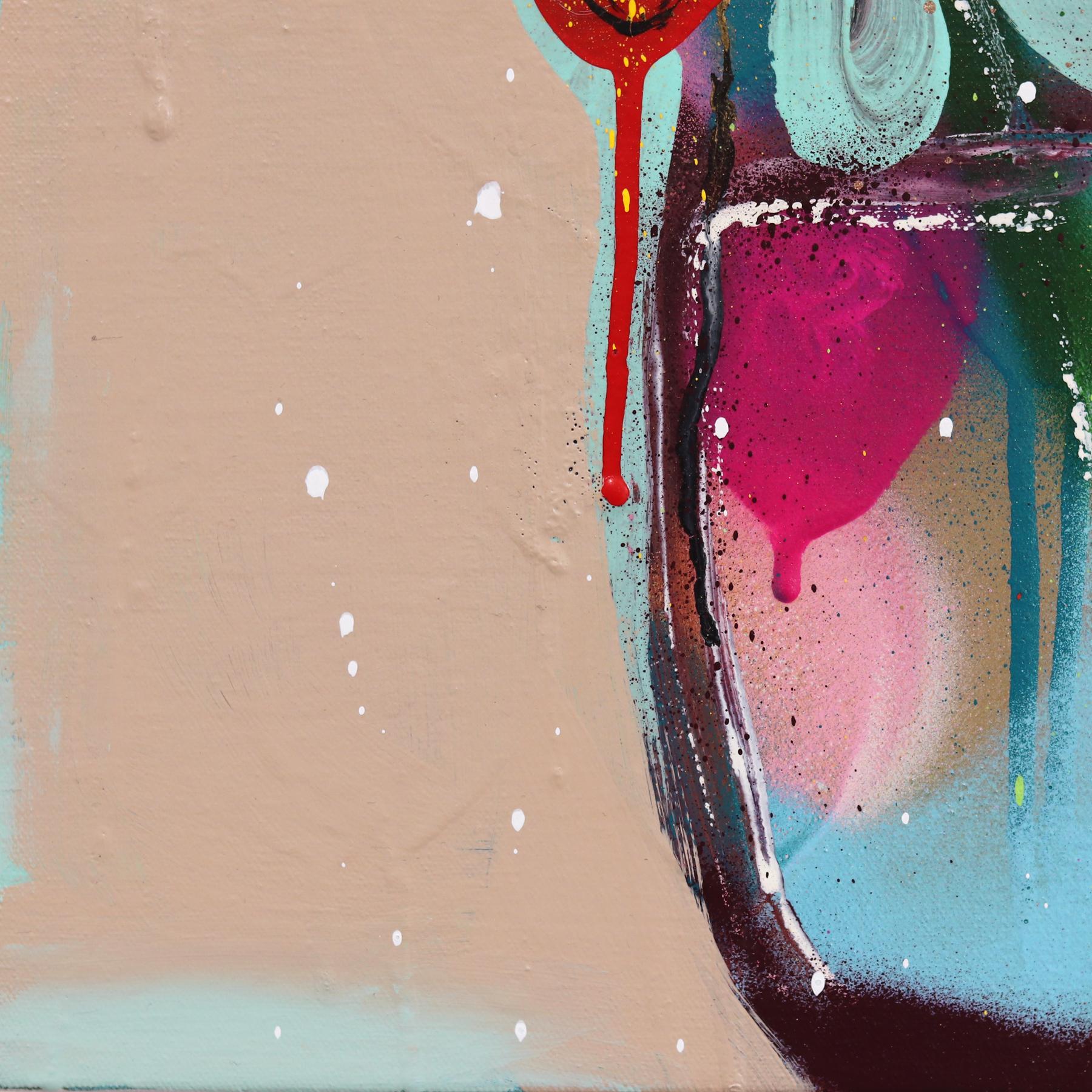 Durch das Fenster - Abstrakt Buntes Blumenstillleben Graffiti Pop Kunstwerk im Angebot 2