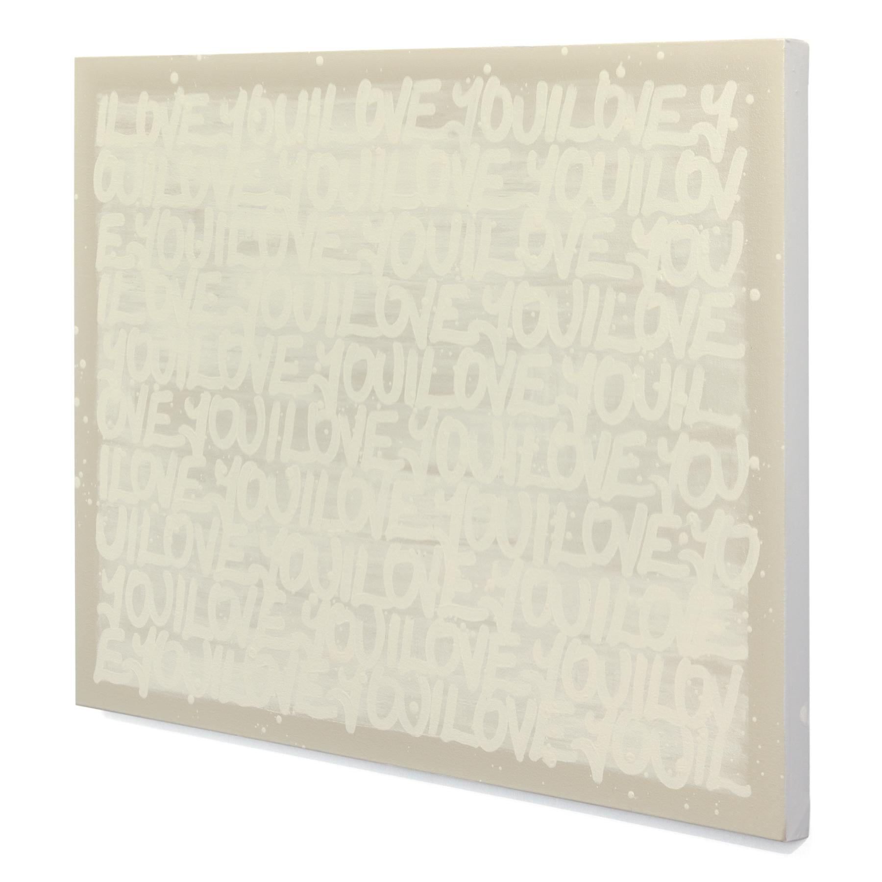 Heute ist der Tag, an dem ich dir sage, dass ich dich liebe - abstrakte, von Graffiti inspirierte Mischtechnik-Kunst (Beige), Figurative Painting, von Amber Goldhammer