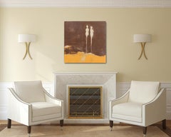 Watching The World Carry On - Arte figurativa astratta in tonalità marrone a tecnica mista