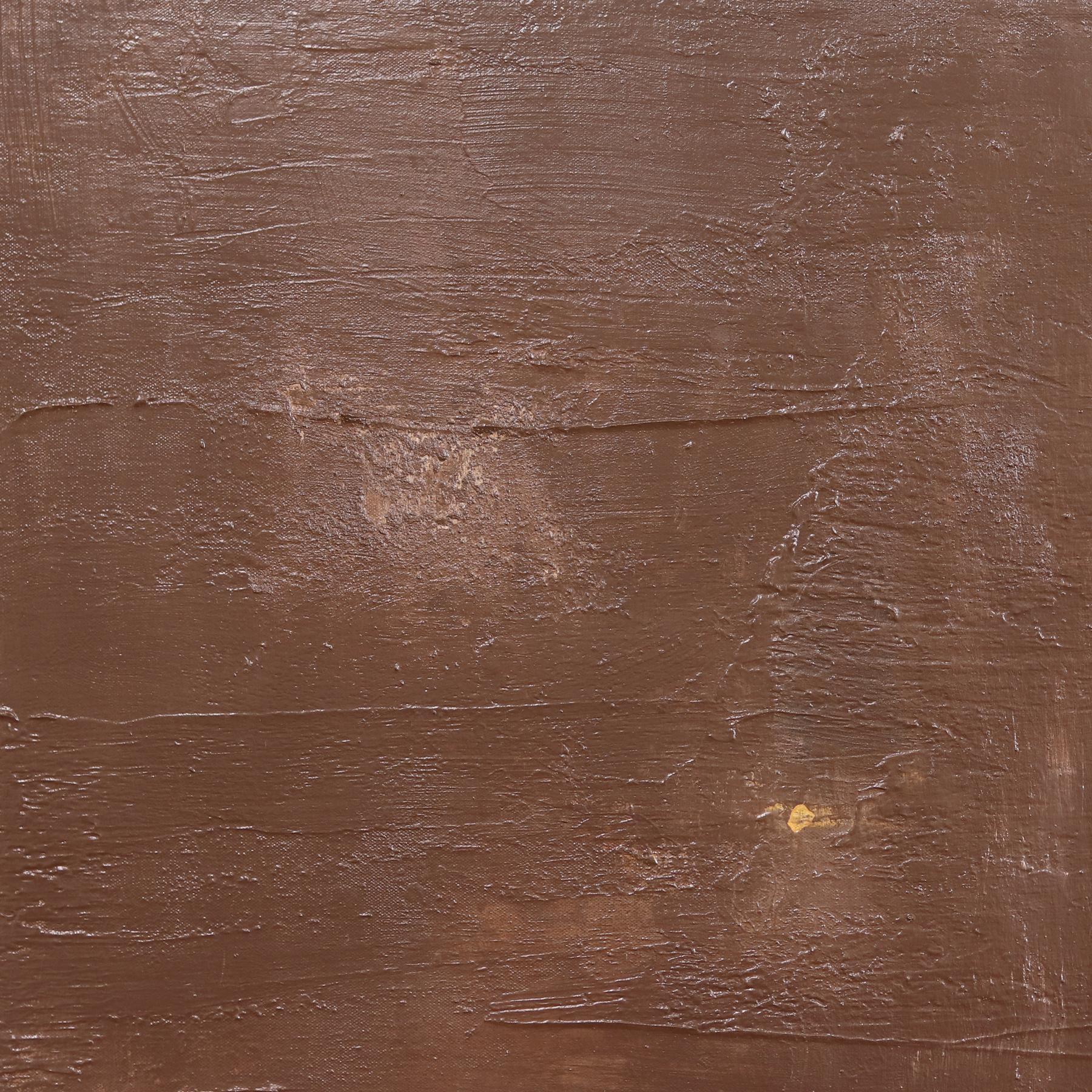 Watching The World Carry On - Abstract Brown Tone Figurative Mixed Media Art - Contemporary Painting by Amber Goldhammer