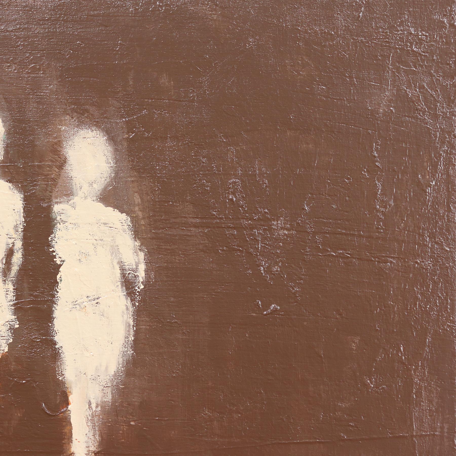 Watching The World Carry On - Abstract Brown Tone Figurative Mixed Media Art For Sale 1