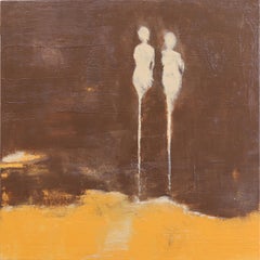 Watching The World Carry On - Abstract Brown Tone Figurative Mixed Media Art