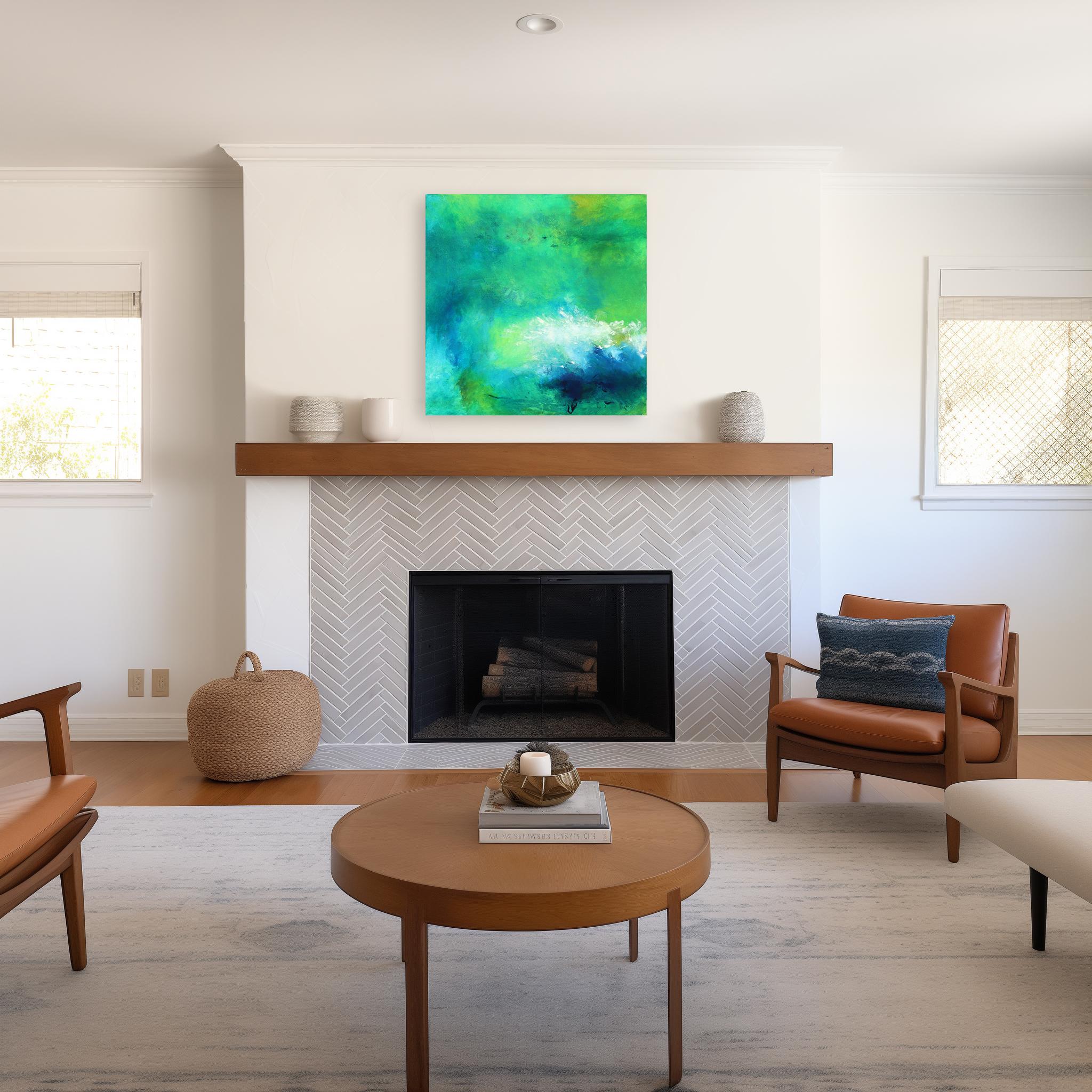 Watergardens - Original Obra de Arte Abstracta Tranquila con Aqua y Verde Exuberante - Mixed Media Art Contemporáneo de Amber Goldhammer