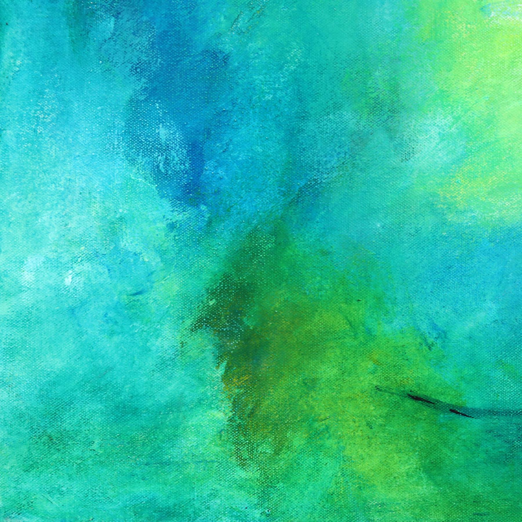 Watergardens - Original Obra de Arte Abstracta Tranquila con Aqua y Verde Exuberante en venta 4
