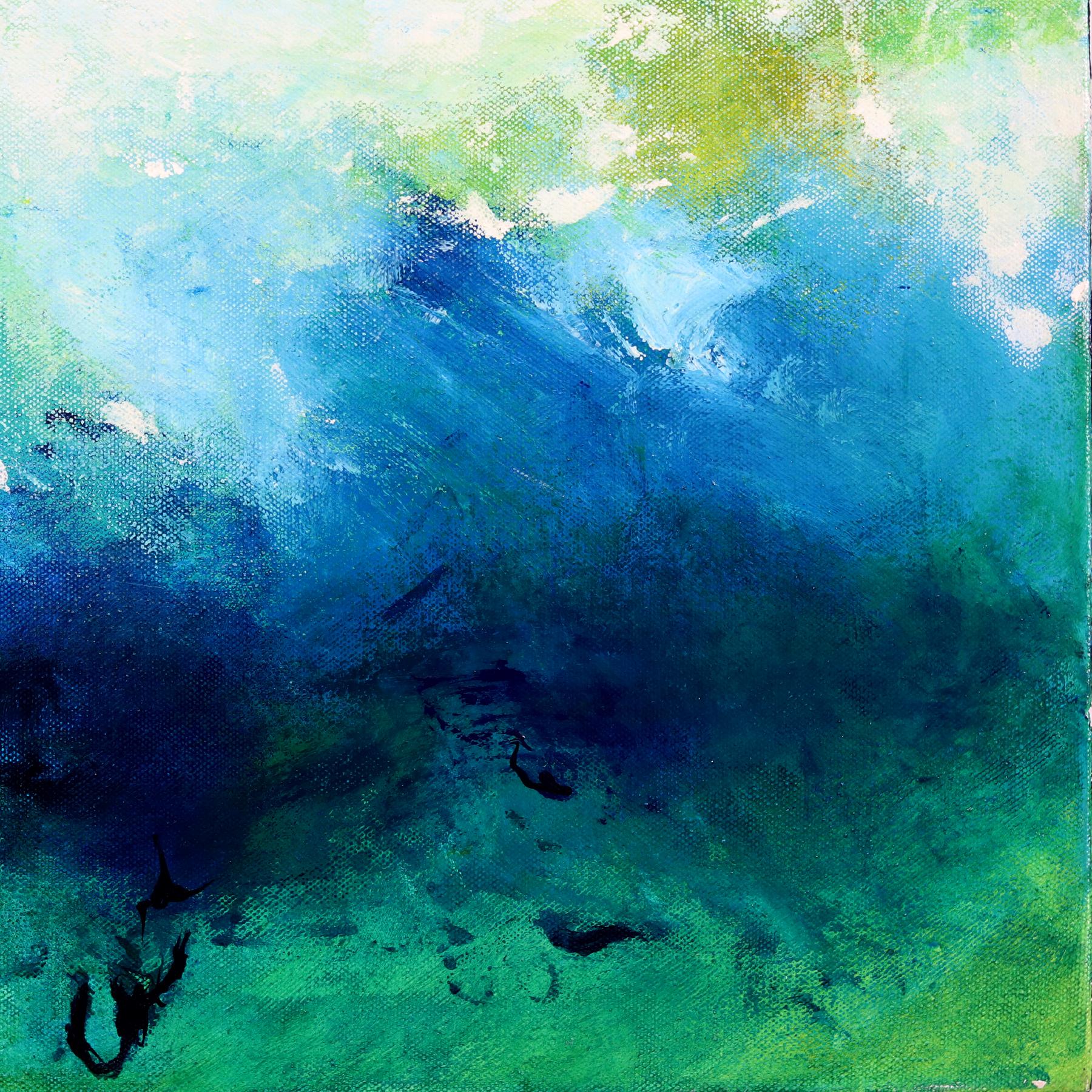 Watergardens - Original Obra de Arte Abstracta Tranquila con Aqua y Verde Exuberante en venta 5