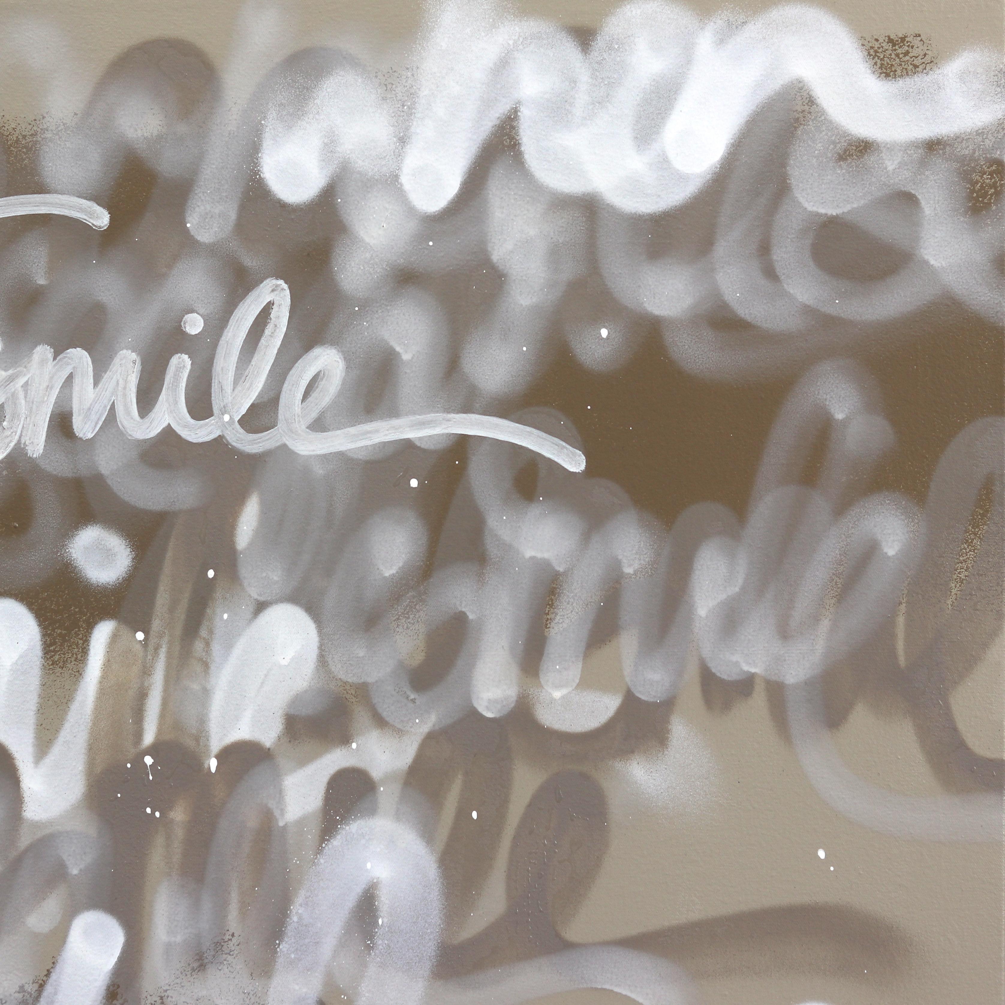 When I See One I Smile - Grande opera d'arte astratta graffiti originale in beige in vendita 2