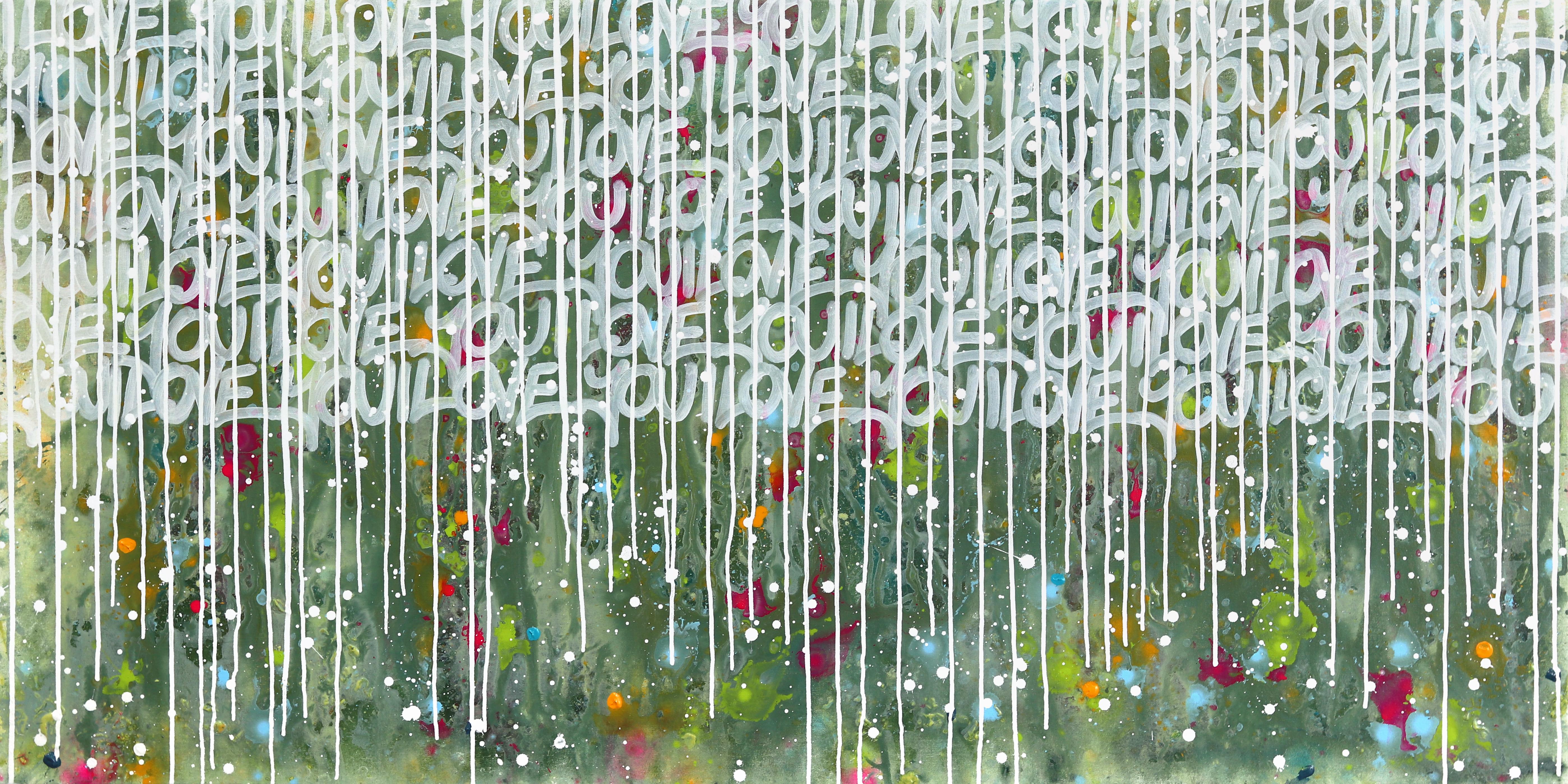 Wonderland Dreams - Grande œuvre d'art mixte graffiti "Je t'aime" sur toile - Mixed Media Art de Amber Goldhammer