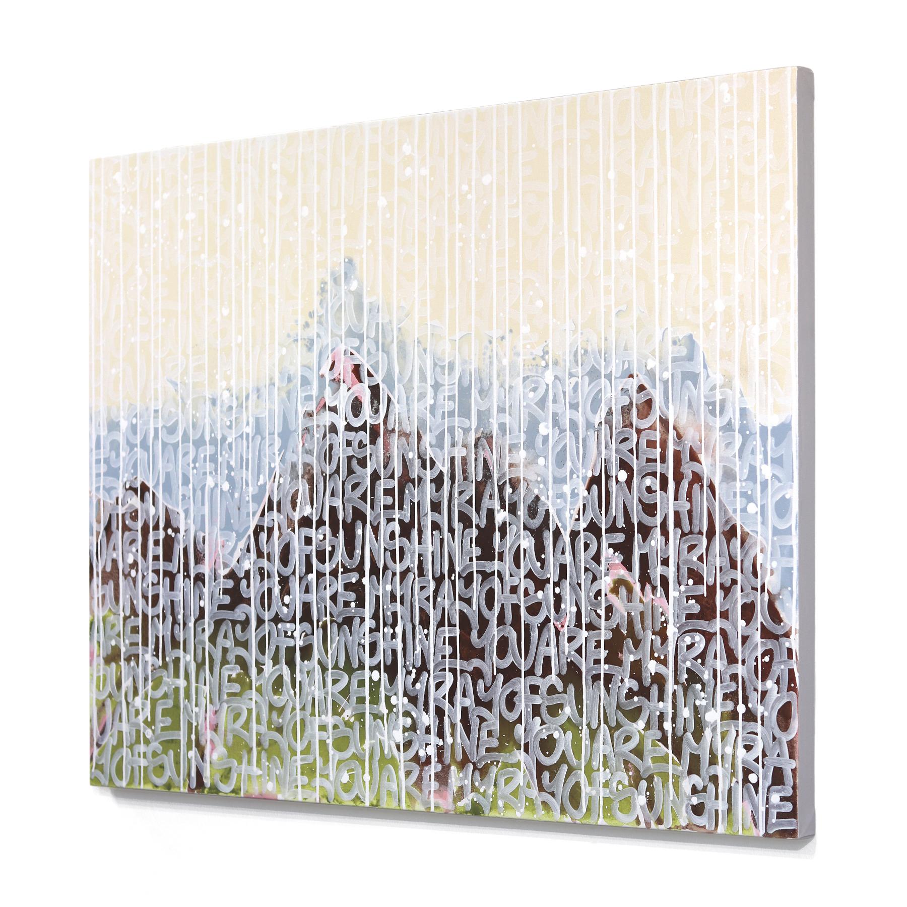 Tu sei il mio raggio di sole - Pittura astratta originale di paesaggio Street Art - Landscape Painting Grigio di Amber Goldhammer