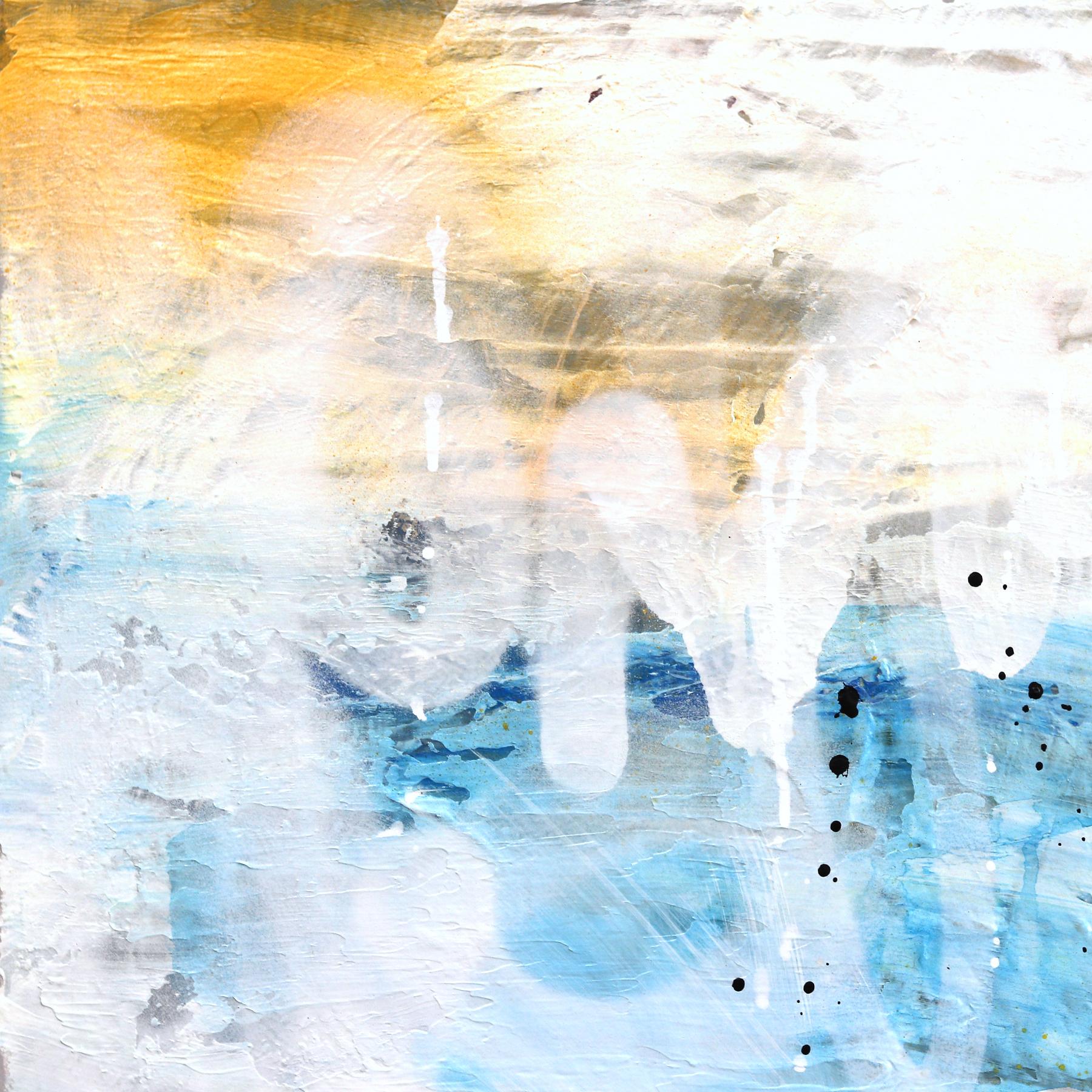 You Are The Journey - Abstrait Graffiti Pop Artwork bleu, blanc, jaune texturé - Contemporain Painting par Amber Goldhammer
