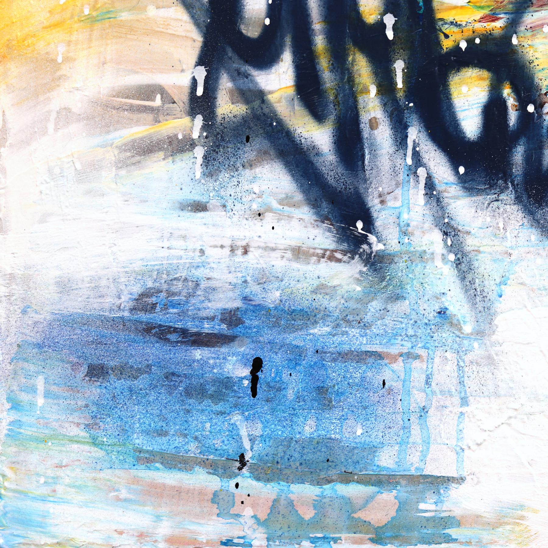 You Are The Journey - Abstrait Graffiti Pop Artwork bleu, blanc, jaune texturé en vente 2
