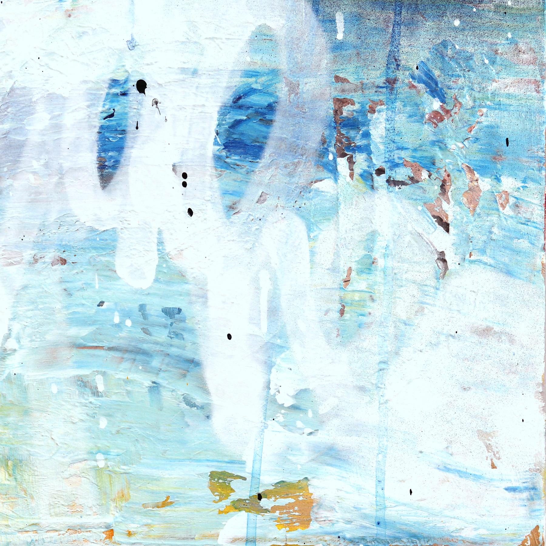 You Are The Journey - Abstrait Graffiti Pop Artwork bleu, blanc, jaune texturé en vente 3