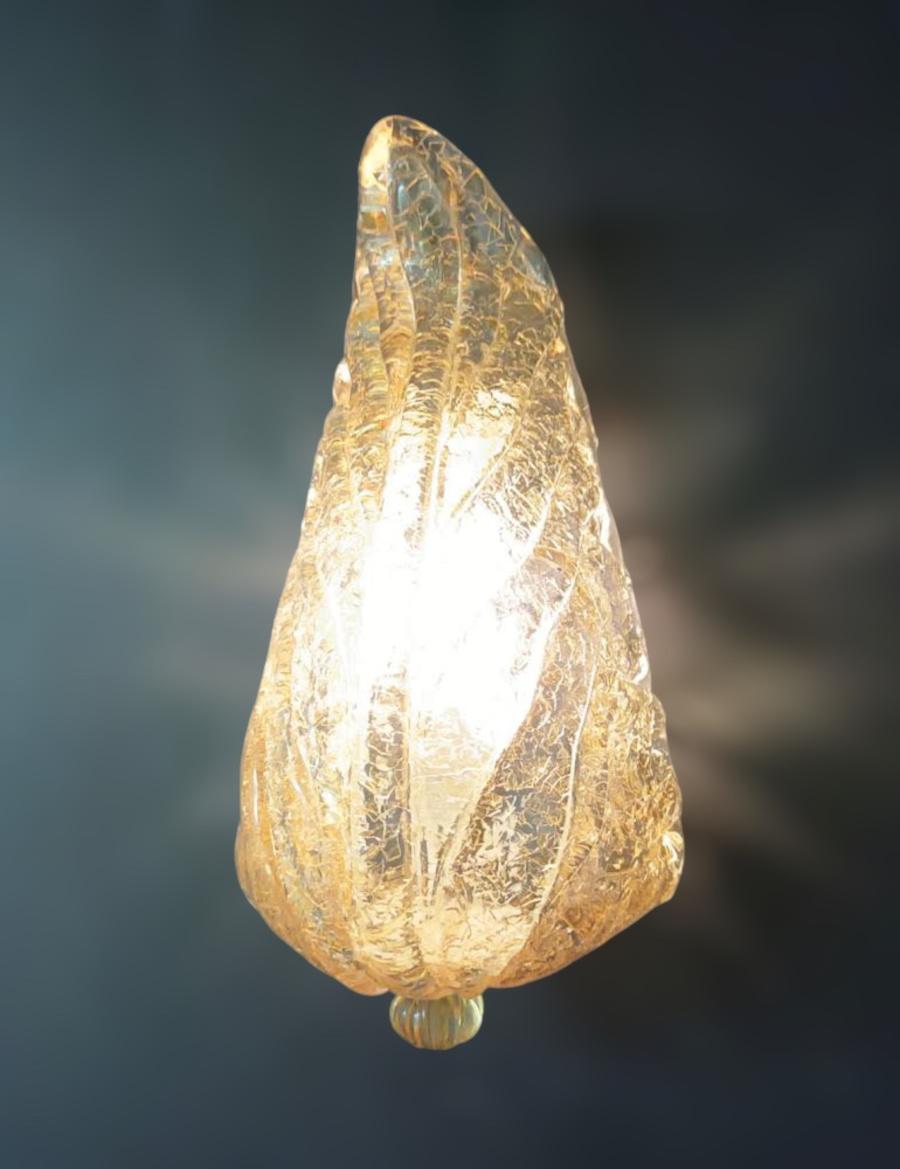 20th Century Amber Graniglia Leaf Sconces, 3 Available For Sale
