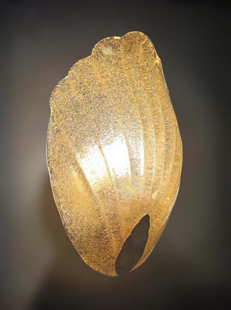 Gold Plate Amber Graniglia Shell Sconces by Murano Due, 5 Available For Sale