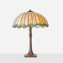 Amber & Green Slag Glass Table Lamp by Handel