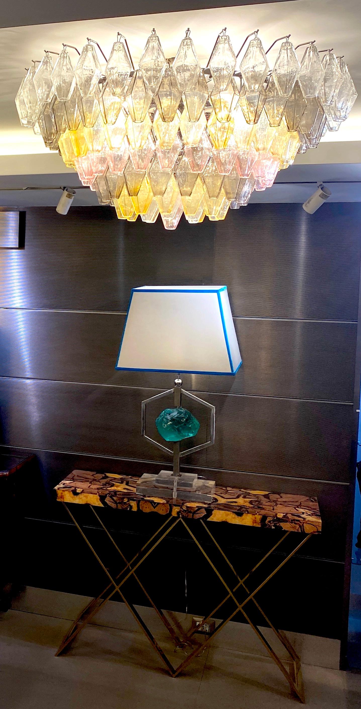 Ambre, gris et rose  Grand lustre ou plafonnier en verre de Murano Poliedri en vente 3