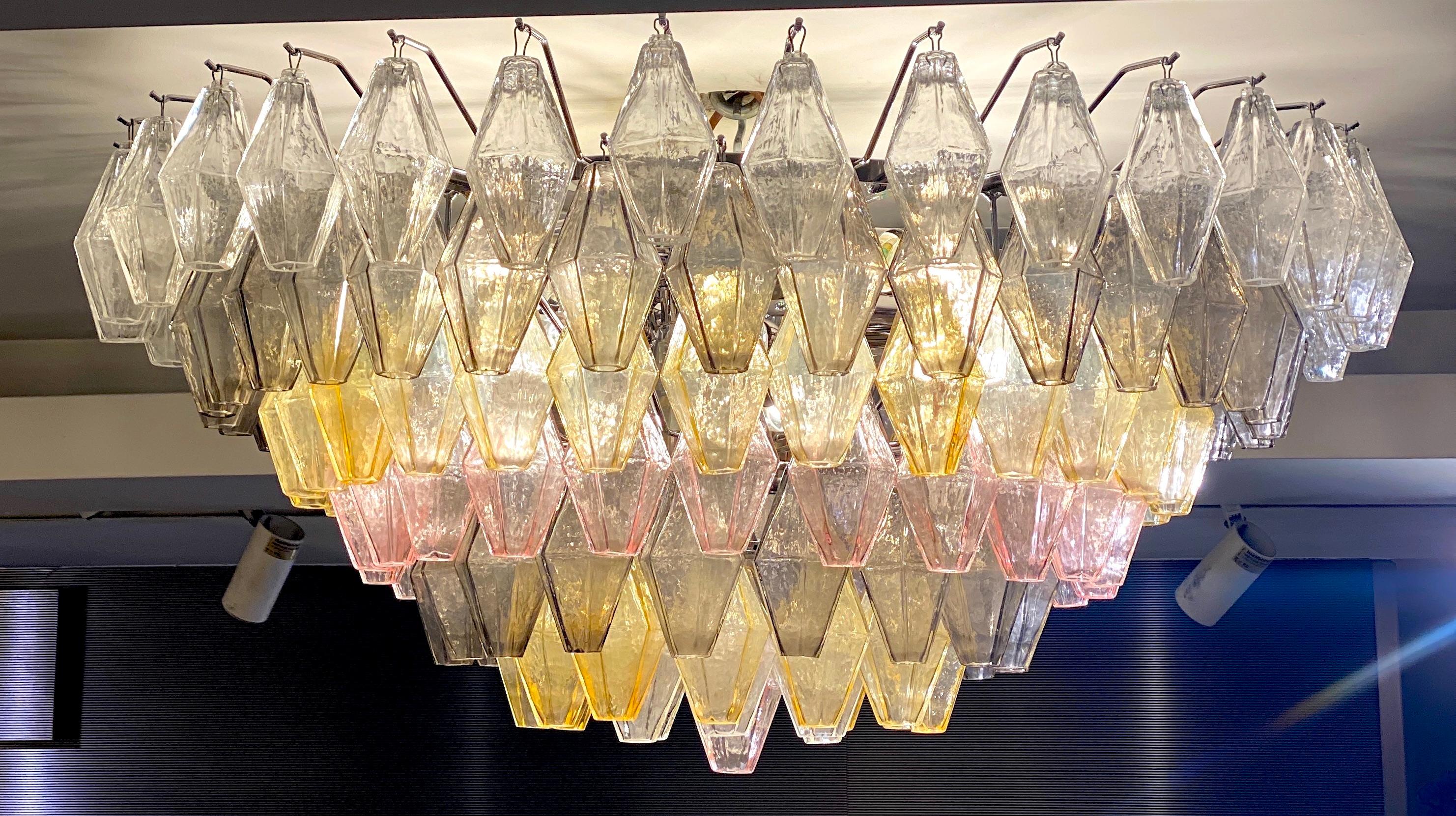 Ambre, gris et rose  Grand lustre ou plafonnier en verre de Murano Poliedri en vente 3